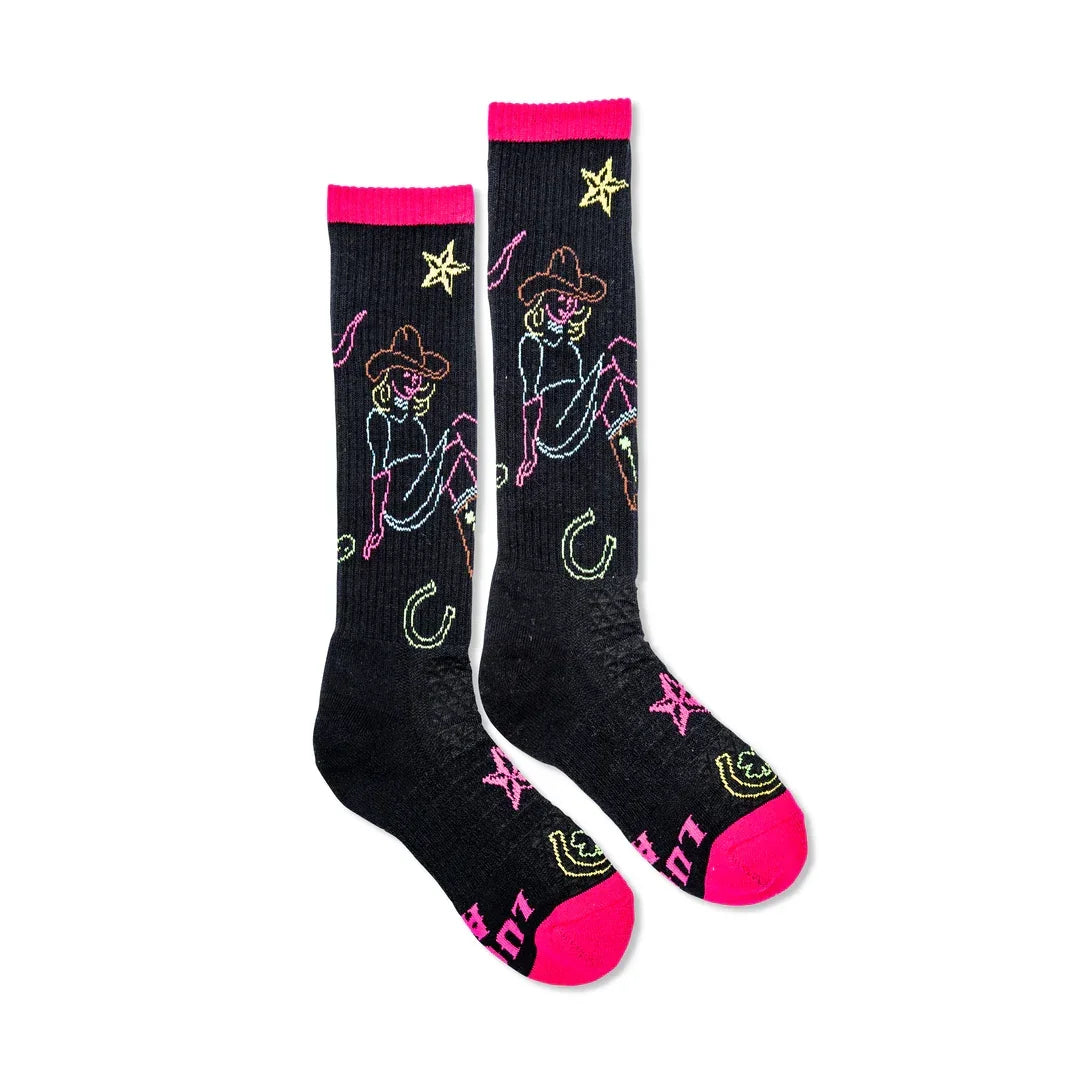 Women's Lucky Chuck Neon Cowgirl Black Performance Socks LC12-12155