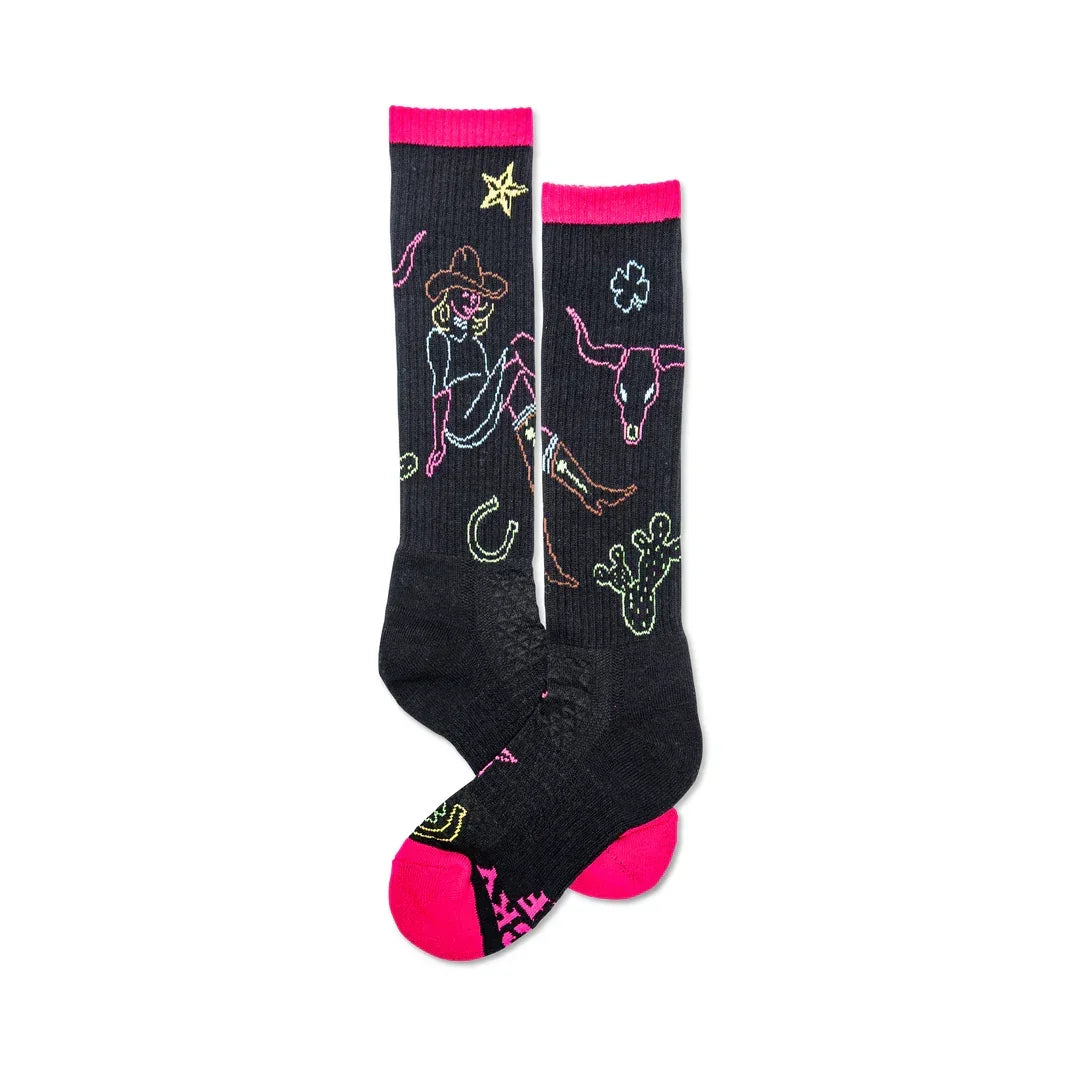 Women's Lucky Chuck Neon Cowgirl Black Performance Socks LC12-12155