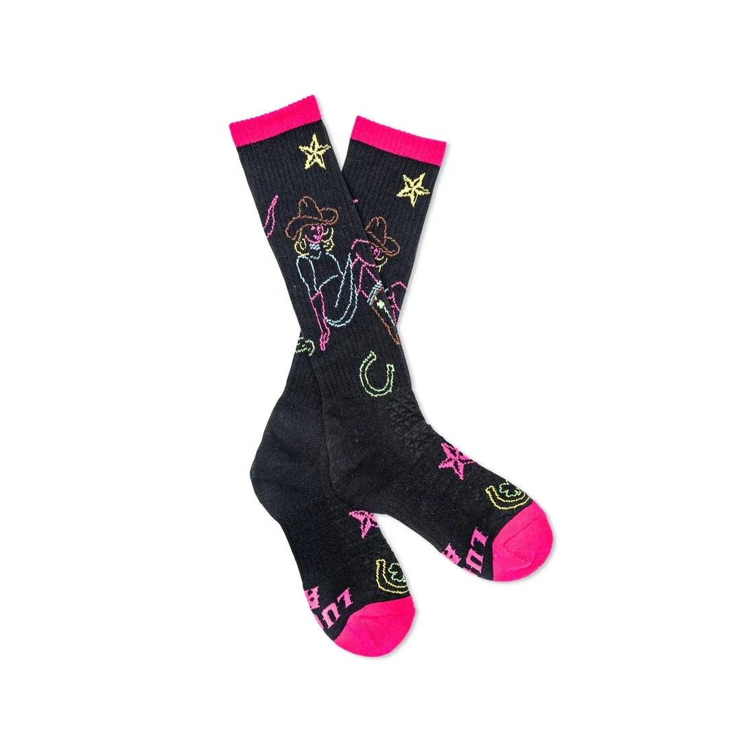 Women's Lucky Chuck Neon Cowgirl Black Performance Socks LC12-12155