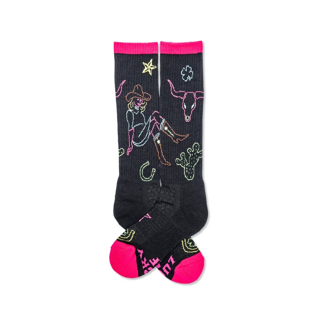 Women's Lucky Chuck Neon Cowgirl Black Performance Socks LC12-12155