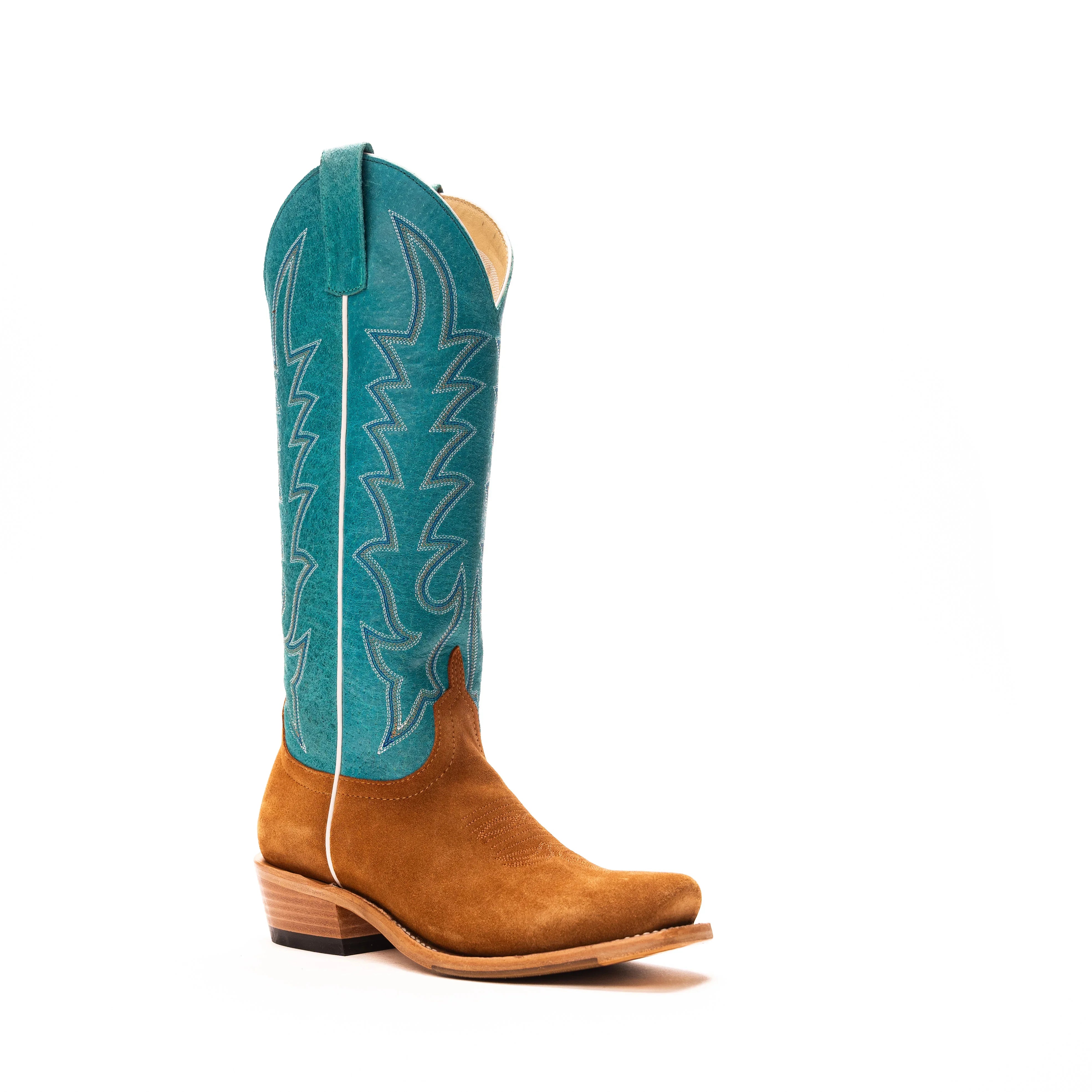 Women's Macie Bean Camel Suede with 15" Turquoise Sinsation Top M9504 - Crazy House Western Wear
