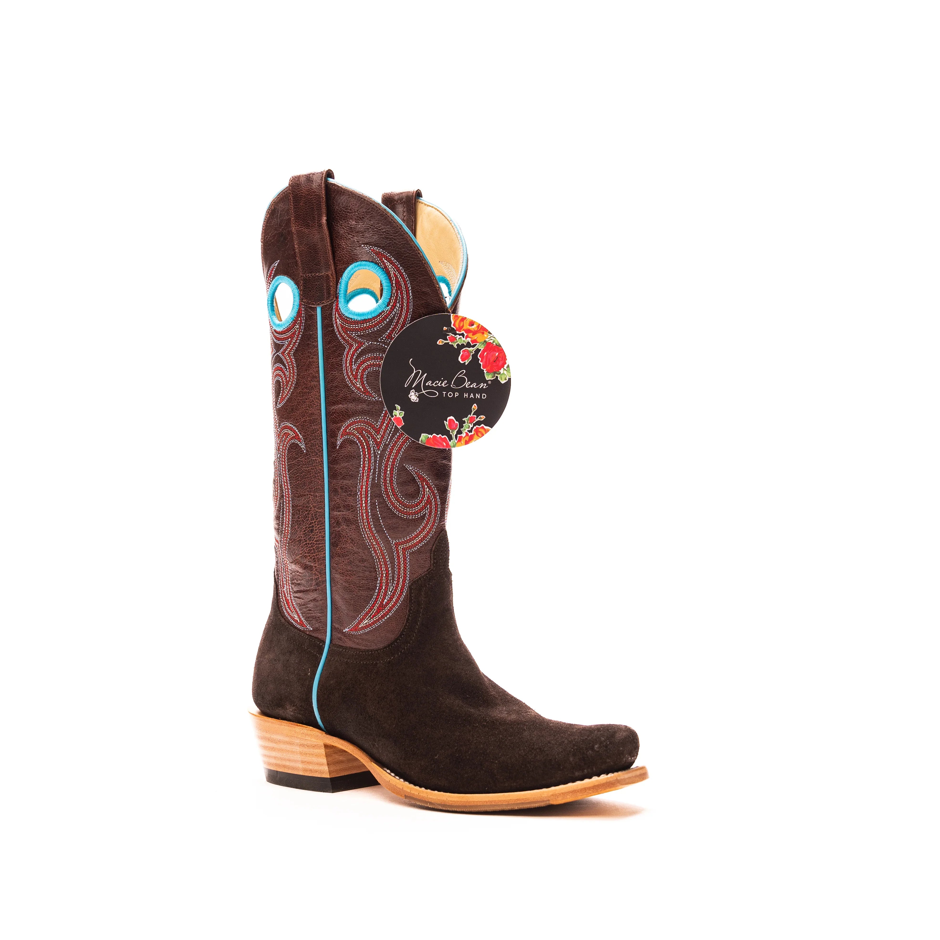 Women's Macie Bean Chocolate Suede with 13" Bone Explosion Top M9509 - Crazy House Western Wear