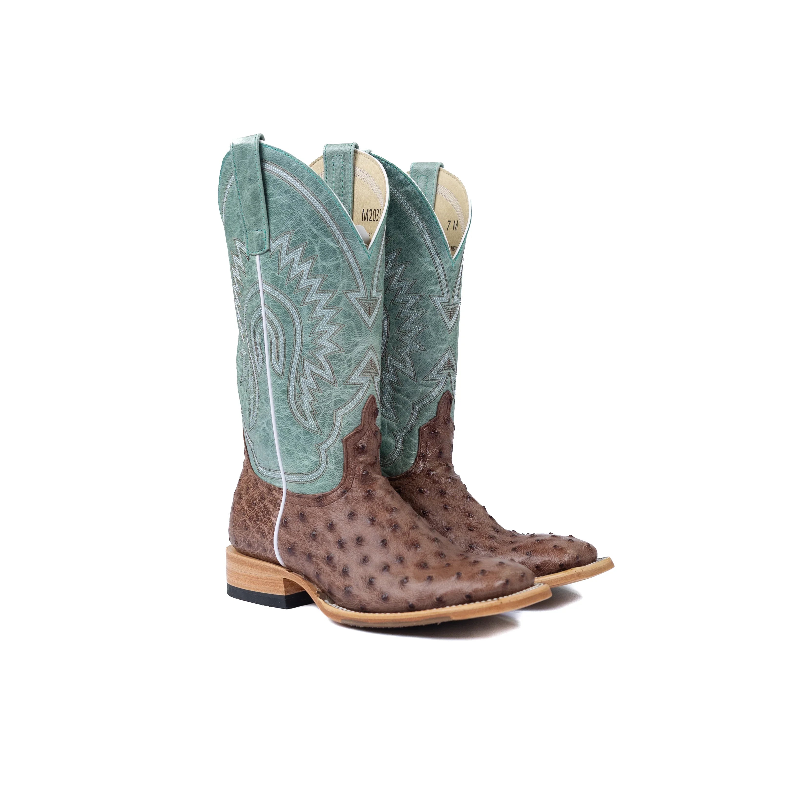 Women's Macie Bean Kango Tobac Full Quill Ostrich with 12" Vail Sky Blue Tops M2032
