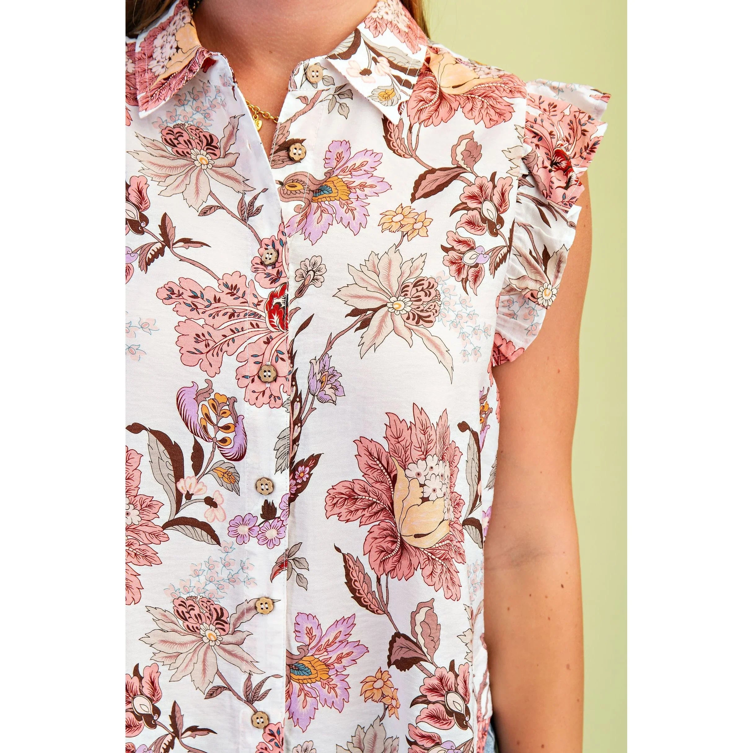 Women's Mauve Mix Lightweight Floral Button Up Top TE1617