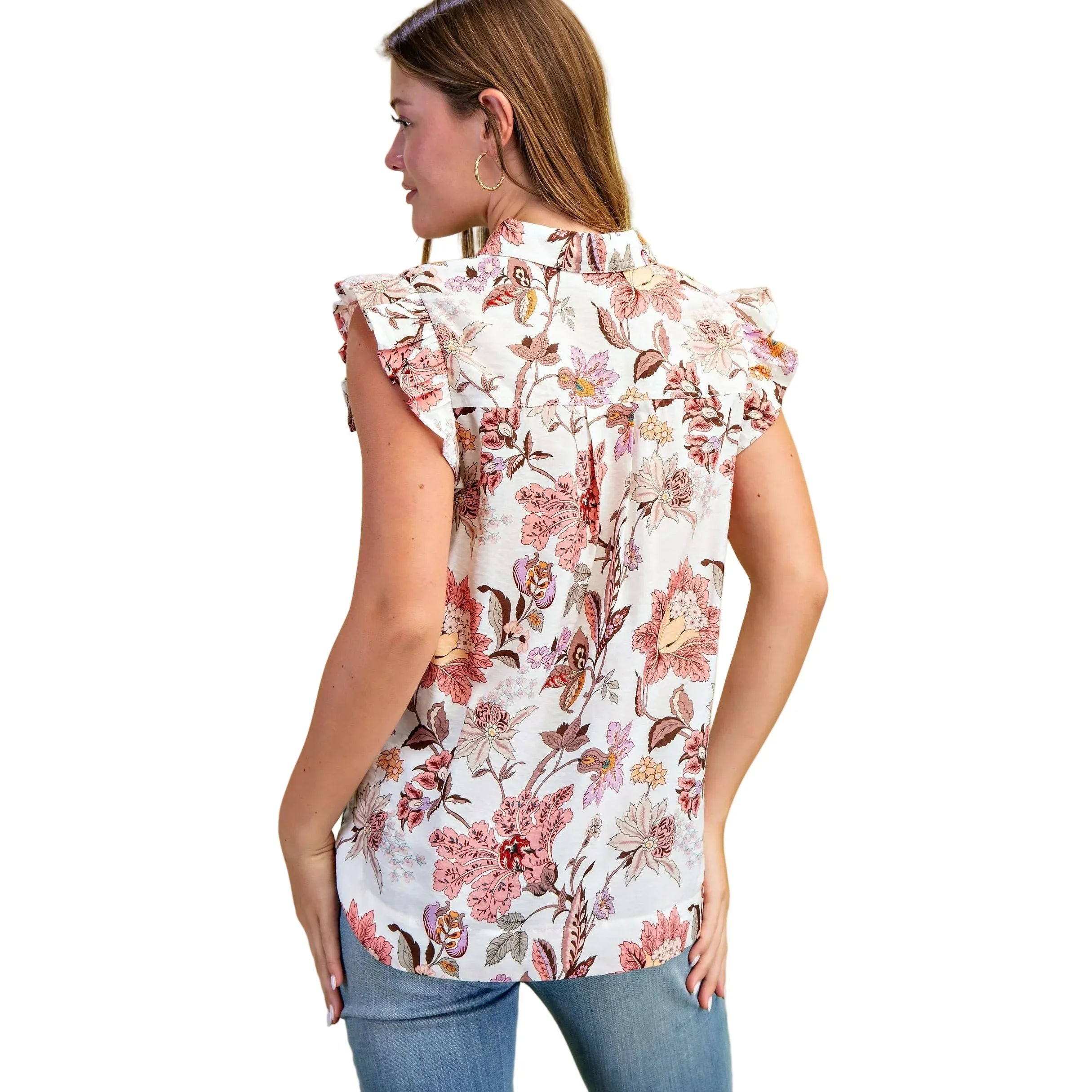 Women's Mauve Mix Lightweight Floral Button Up Top TE1617