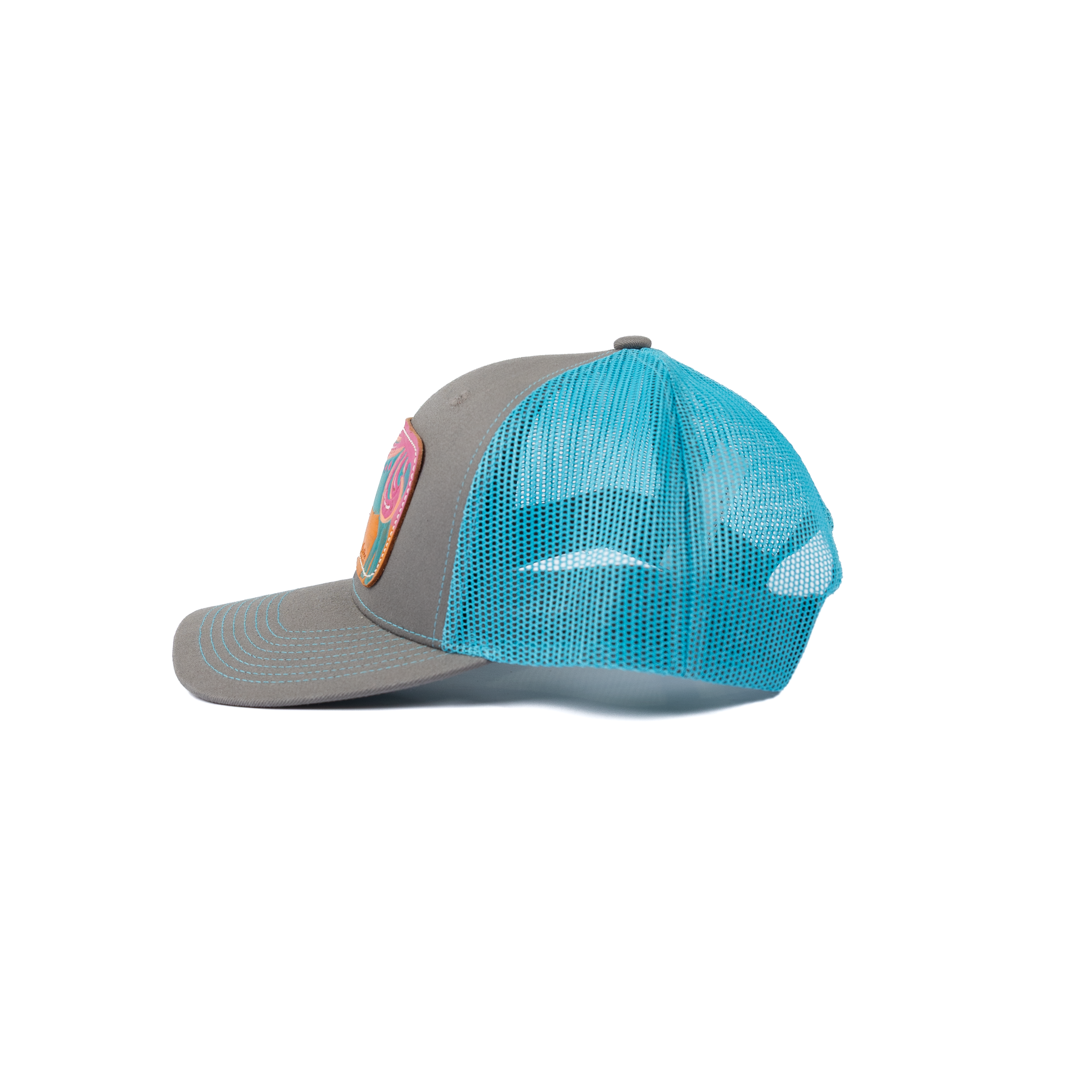 Women's McIntire Saddlery Gray and Blue Mesh Snapback with Leather Patch CAP-08