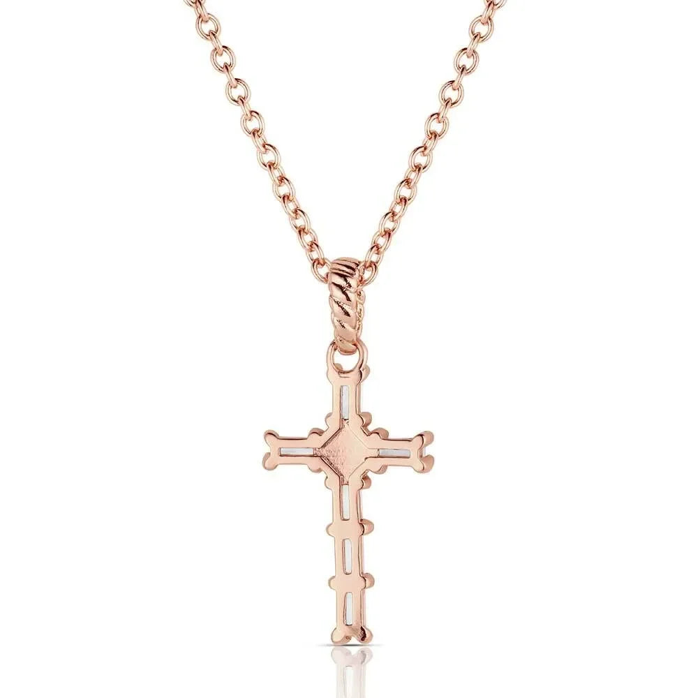 Women's Montana Silversmiths Entwined Rose Gold Brilliant Cross Necklace NC3239RG