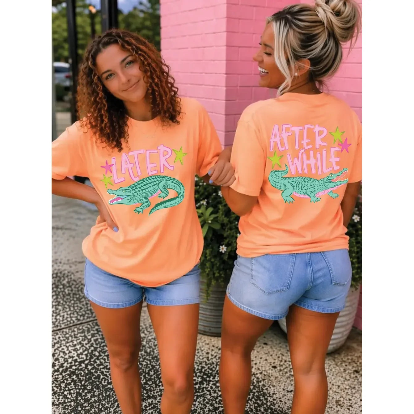Women's Neon Cantaloupe "Later Gator - After While Crocodile" T-shirt