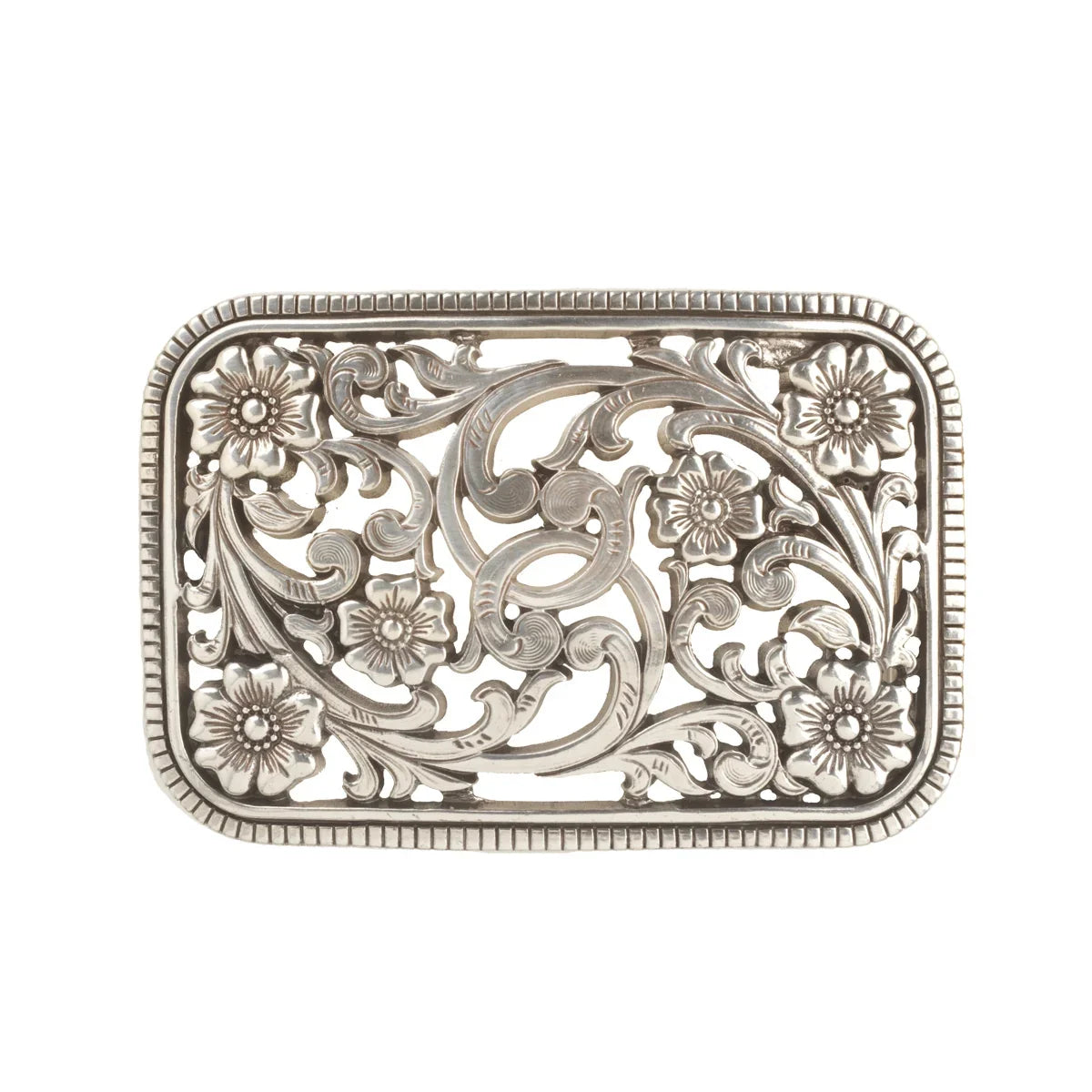 Ornate Silver Belt Western Antique Silver Floral Engraved Buckle Genuine Full  main image 2