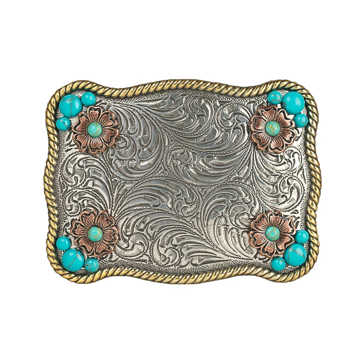 Women's Noconoa Silver, Gold, Copper and Turquoise Tooled Buckle 37929