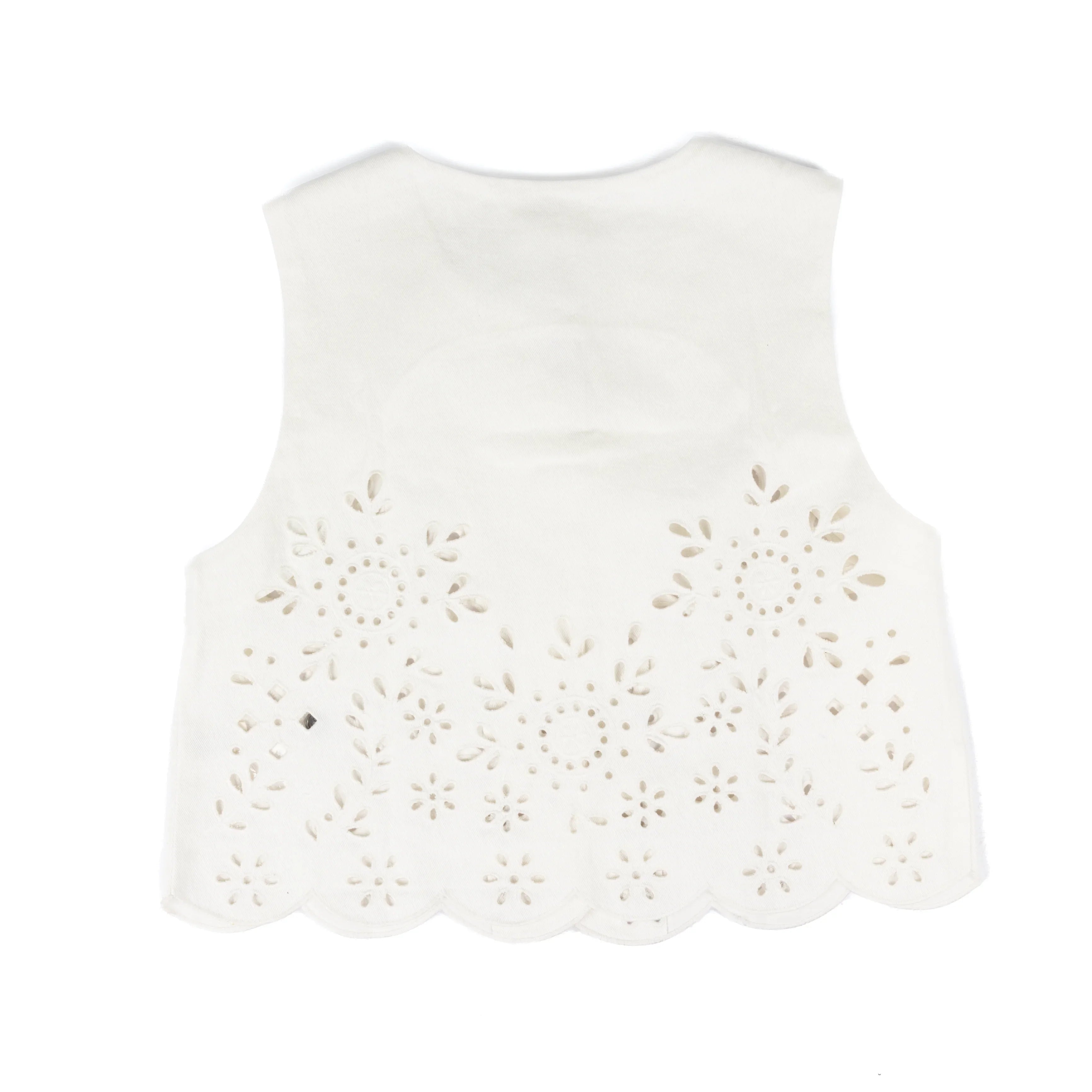 Women's Off White Embroidered Eyelet Washed Vest 71098