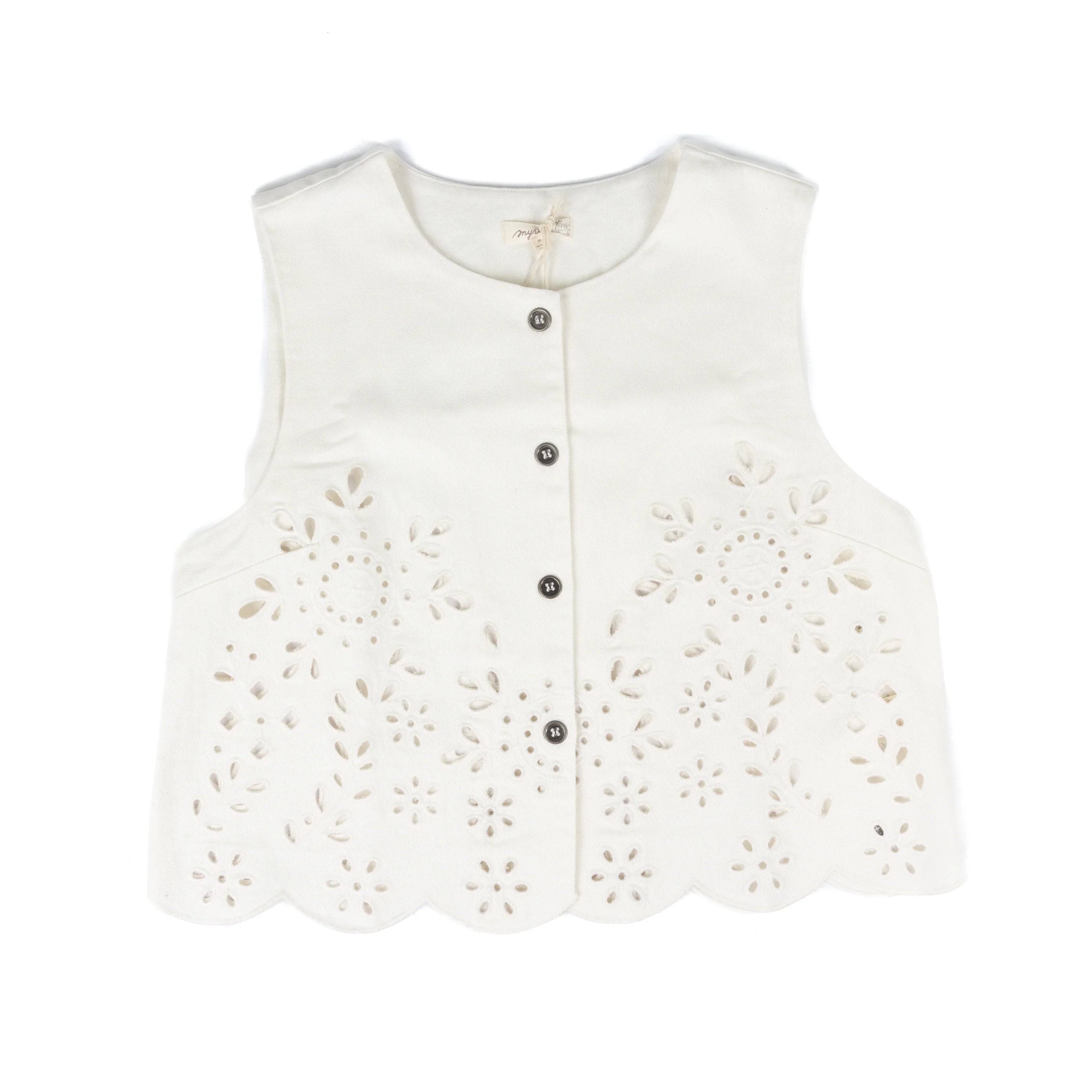 Women's Off White Embroidered Eyelet Washed Vest 71098