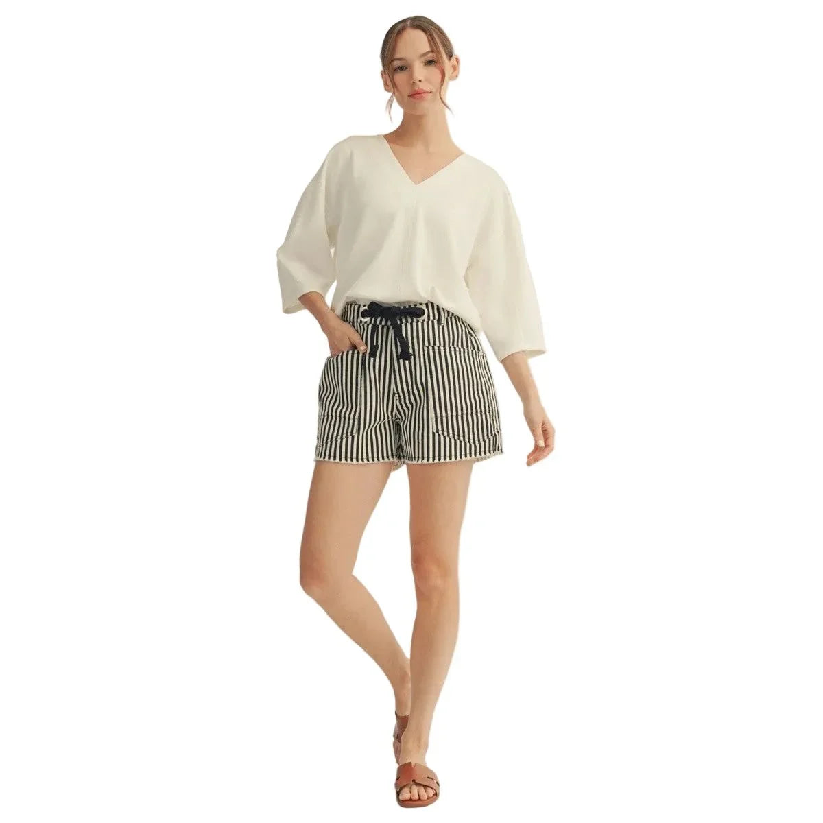 Women's Off White Soft Textured V Neck Solid Top G15341