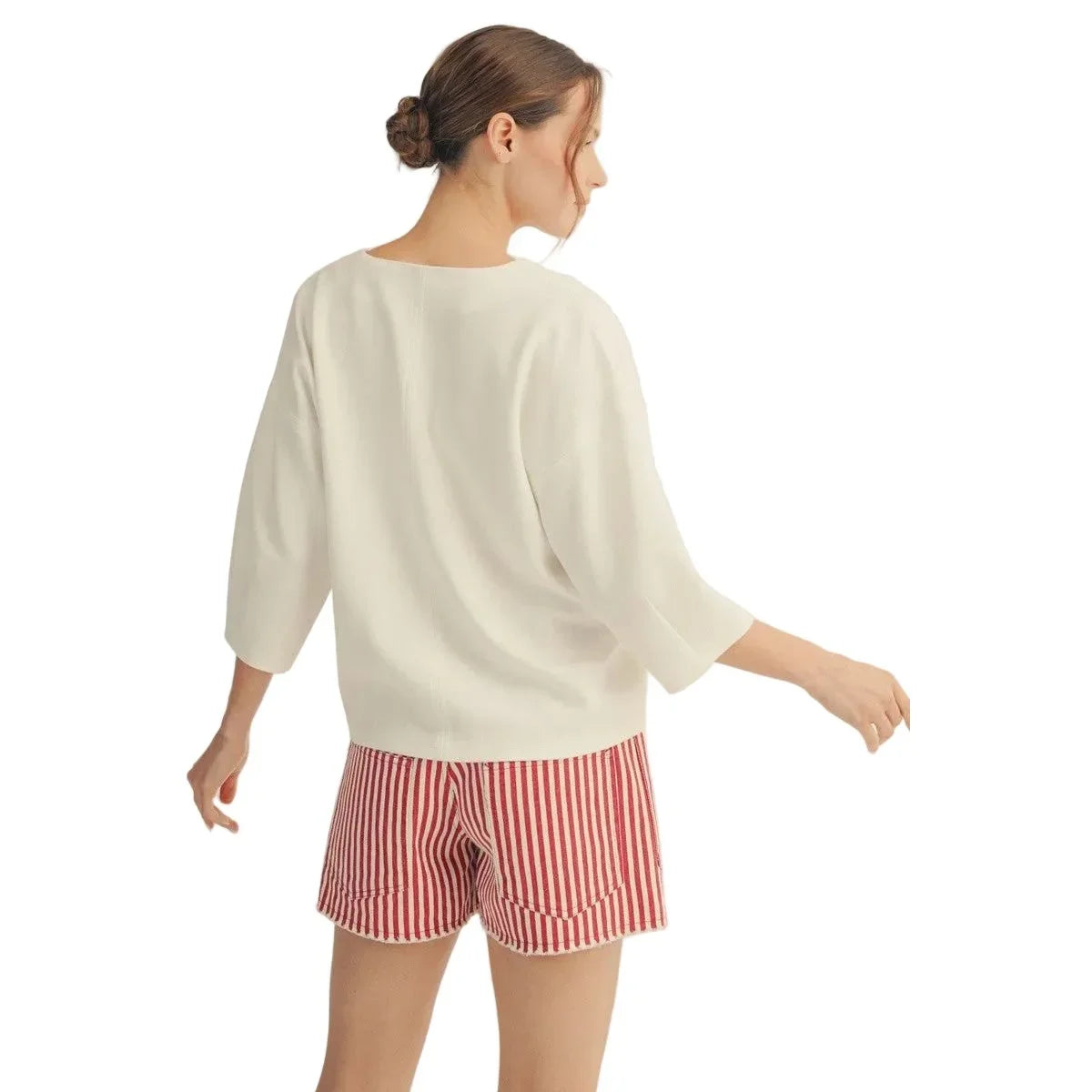 Women's Off White Soft Textured V Neck Solid Top G15341