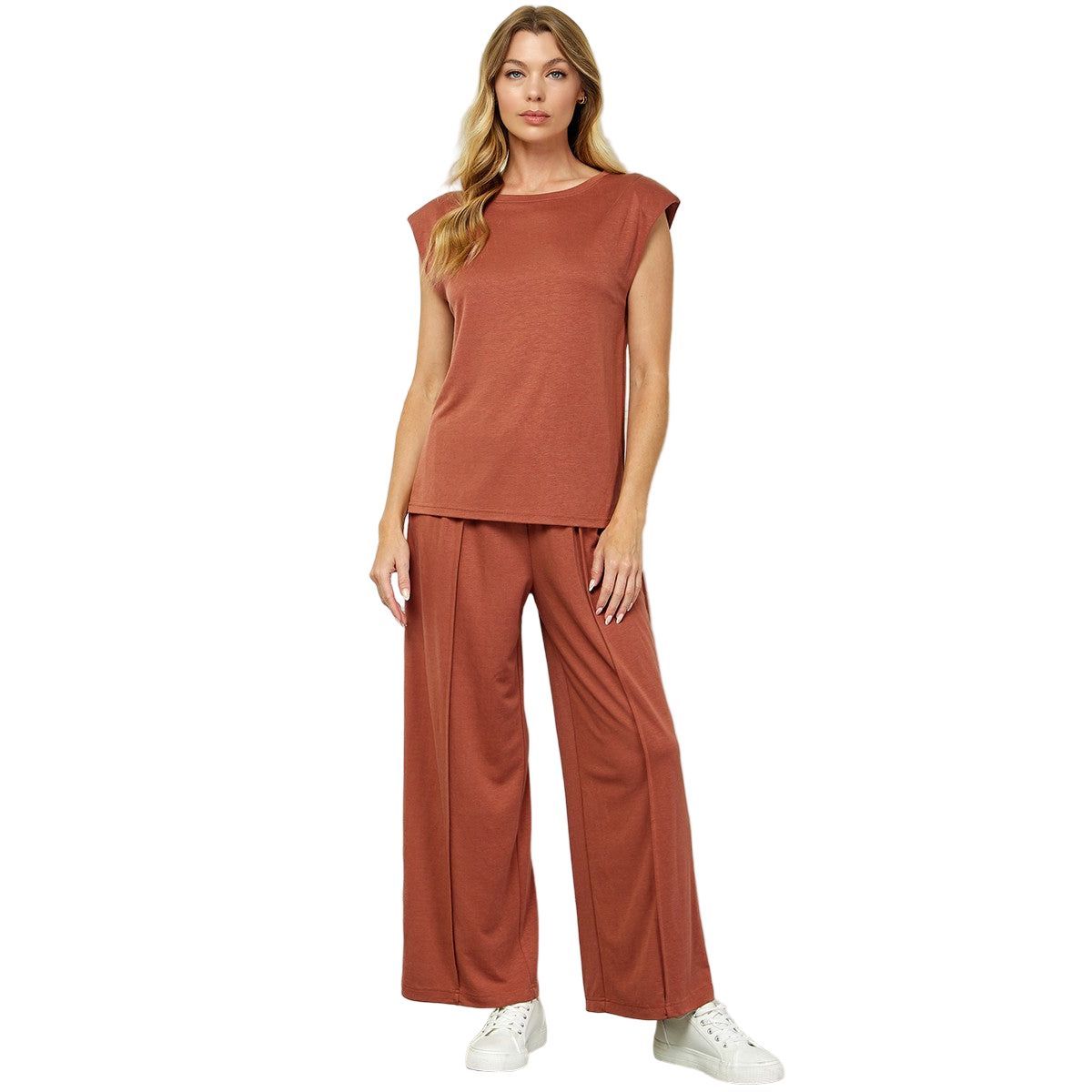 Women's Paded Shoulder Soft Sleeveless Top T4242