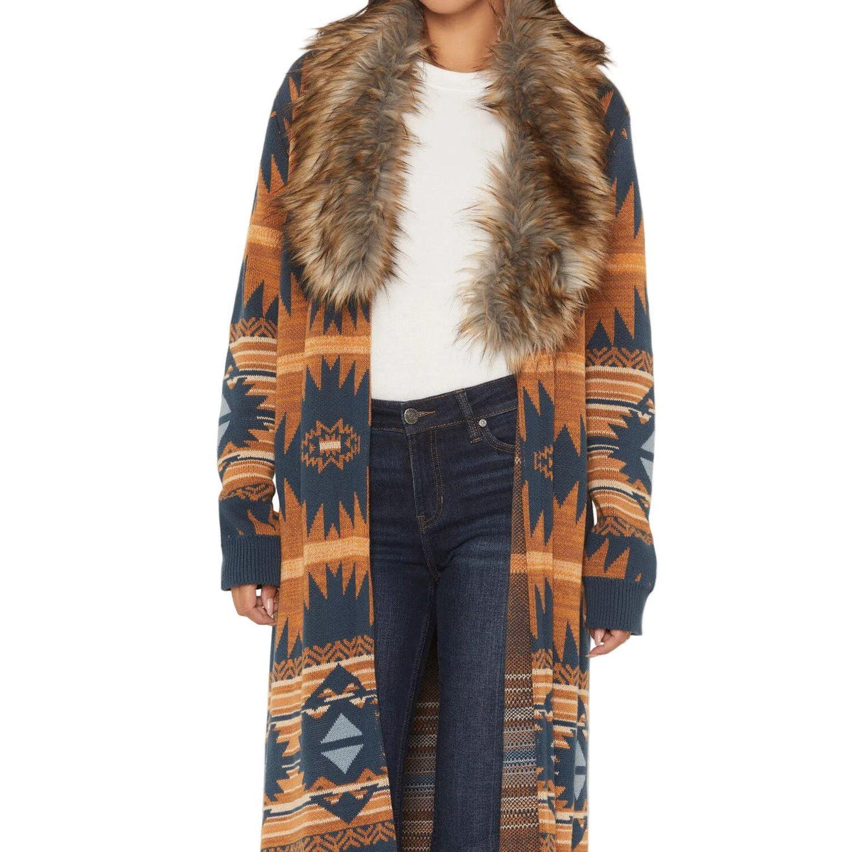 Women's Panhandle Slim Women's Fur Southwestern Print Cardigan LW95T07933