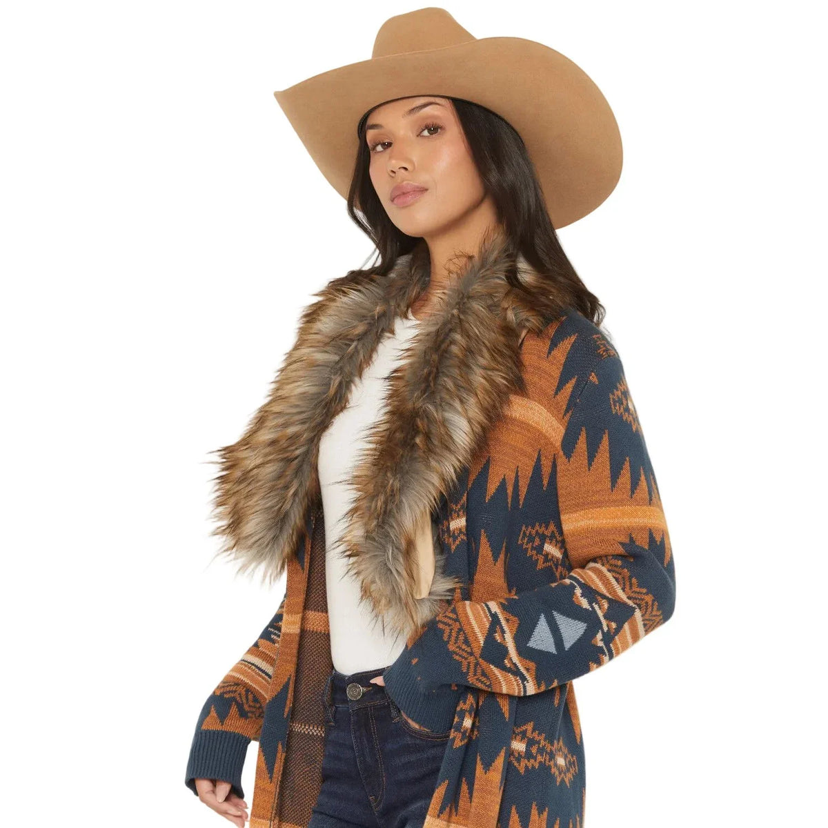 Women's Panhandle Slim Women's Fur Southwestern Print Cardigan LW95T07933