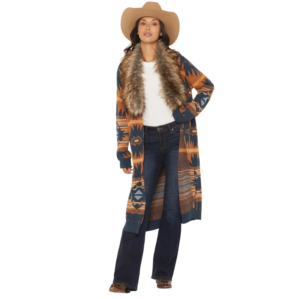 Women's Panhandle Slim Women's Fur Southwestern Print Cardigan LW95T07933