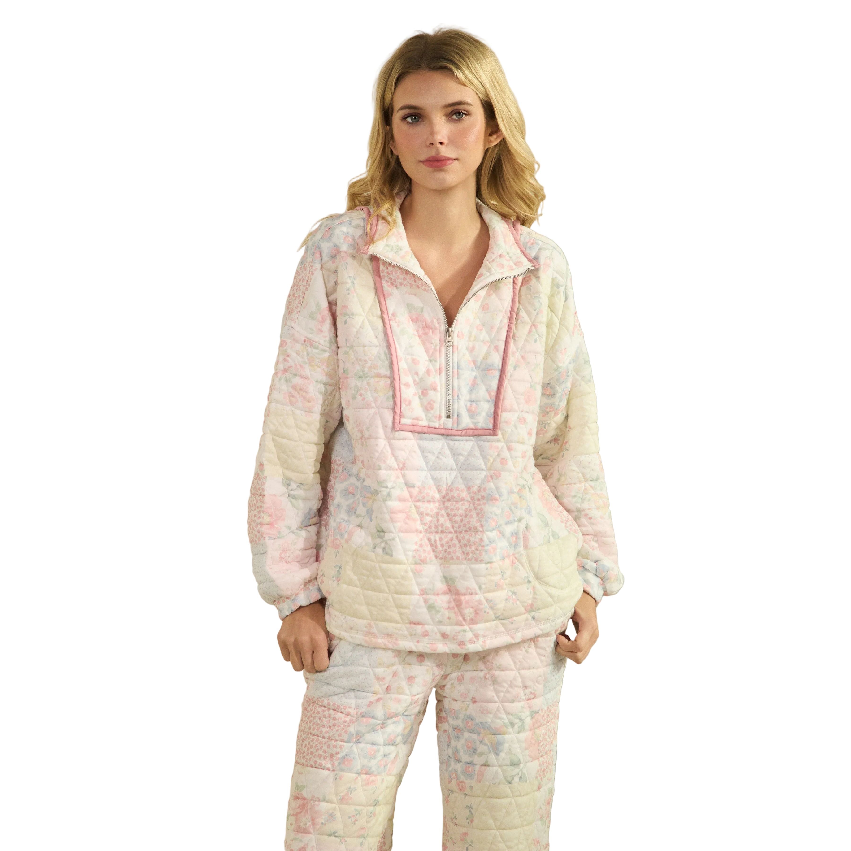 Women's Pastel Floral Textured Quarter Zip VT72523