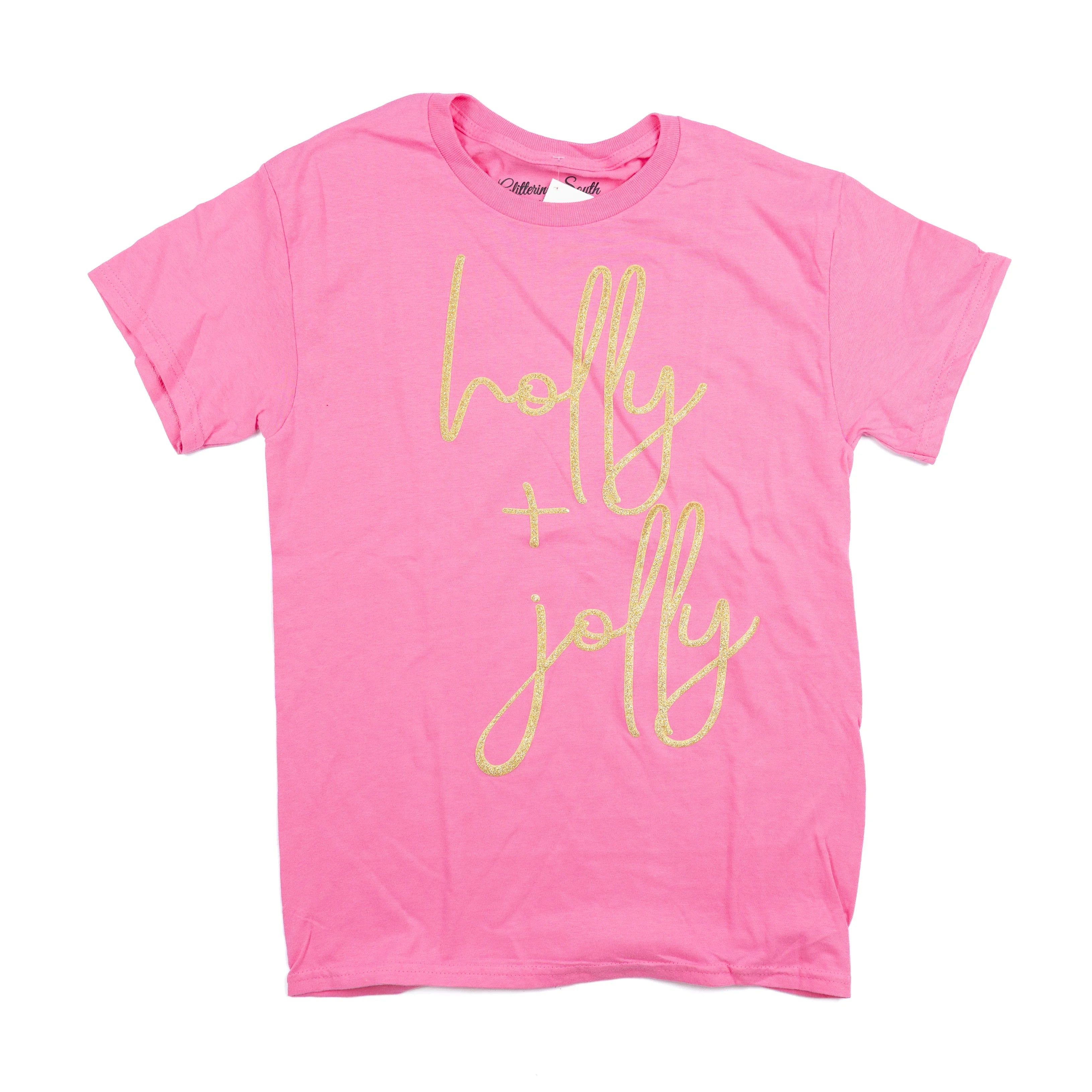 Women's Pink and Gold Holly Jolly T-shirt