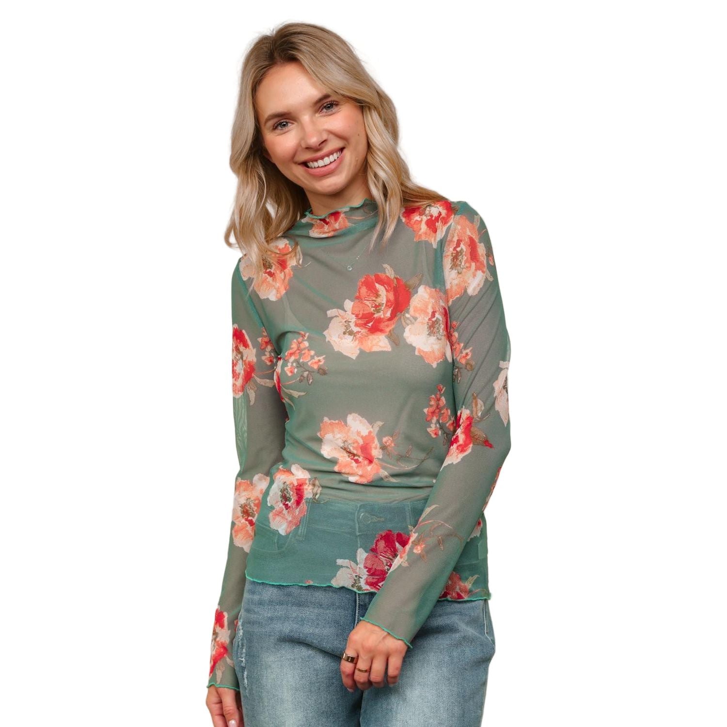Women's Plus High Neck Semi Sheer Top HT7090CX