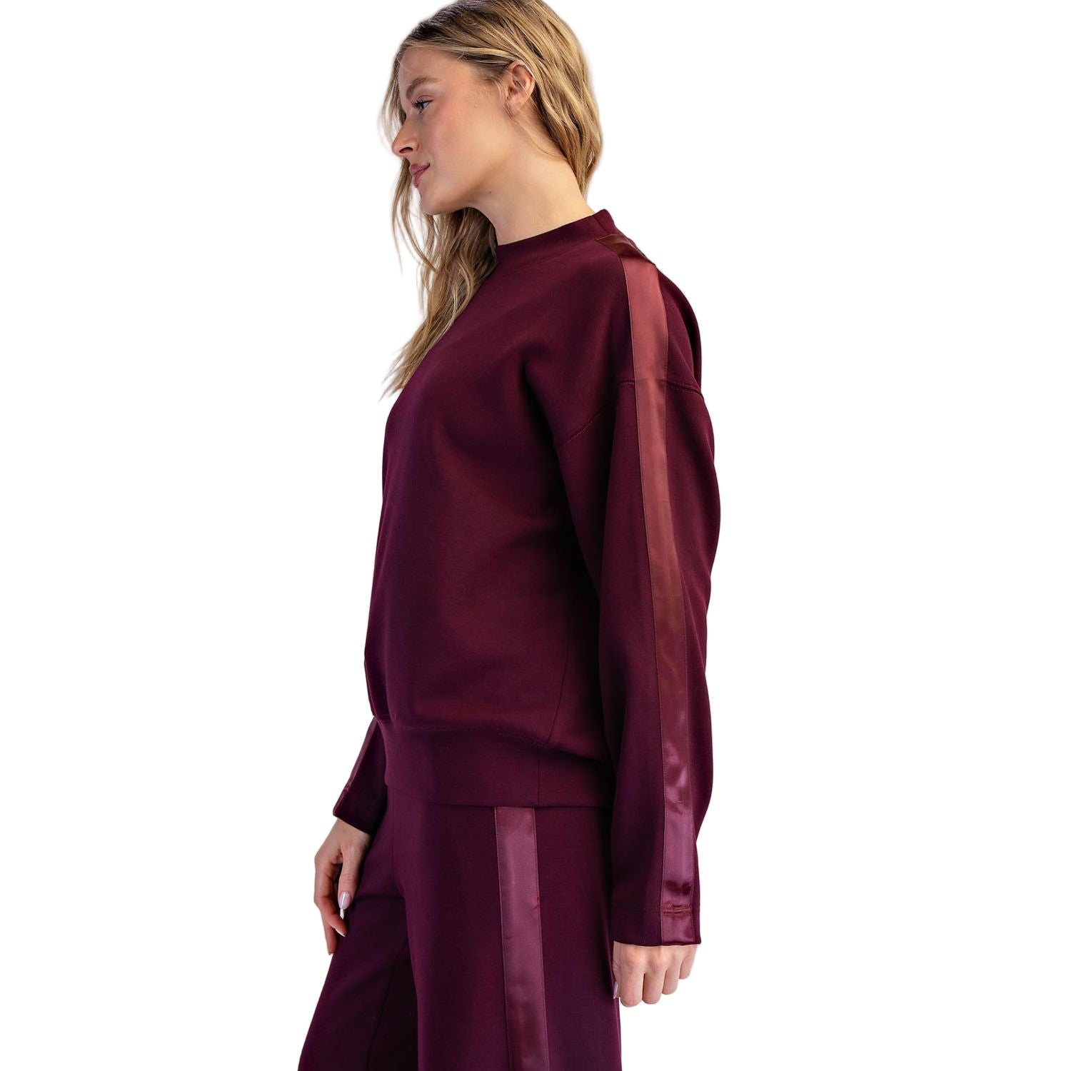 Women's Rae Mode Scuba Luxe Satin Crew Neck Pullover T0068