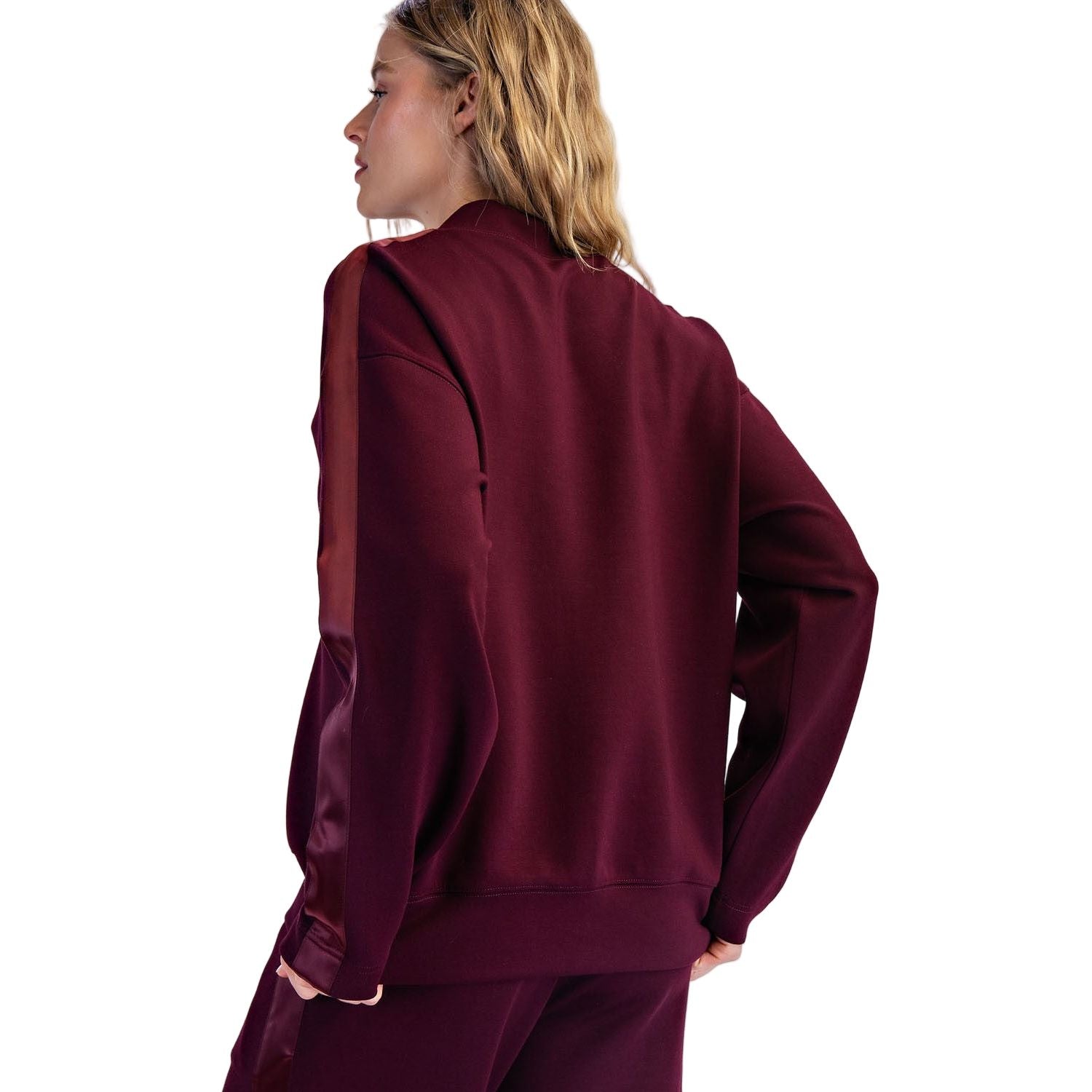 Women's Rae Mode Scuba Luxe Satin Crew Neck Pullover T0068