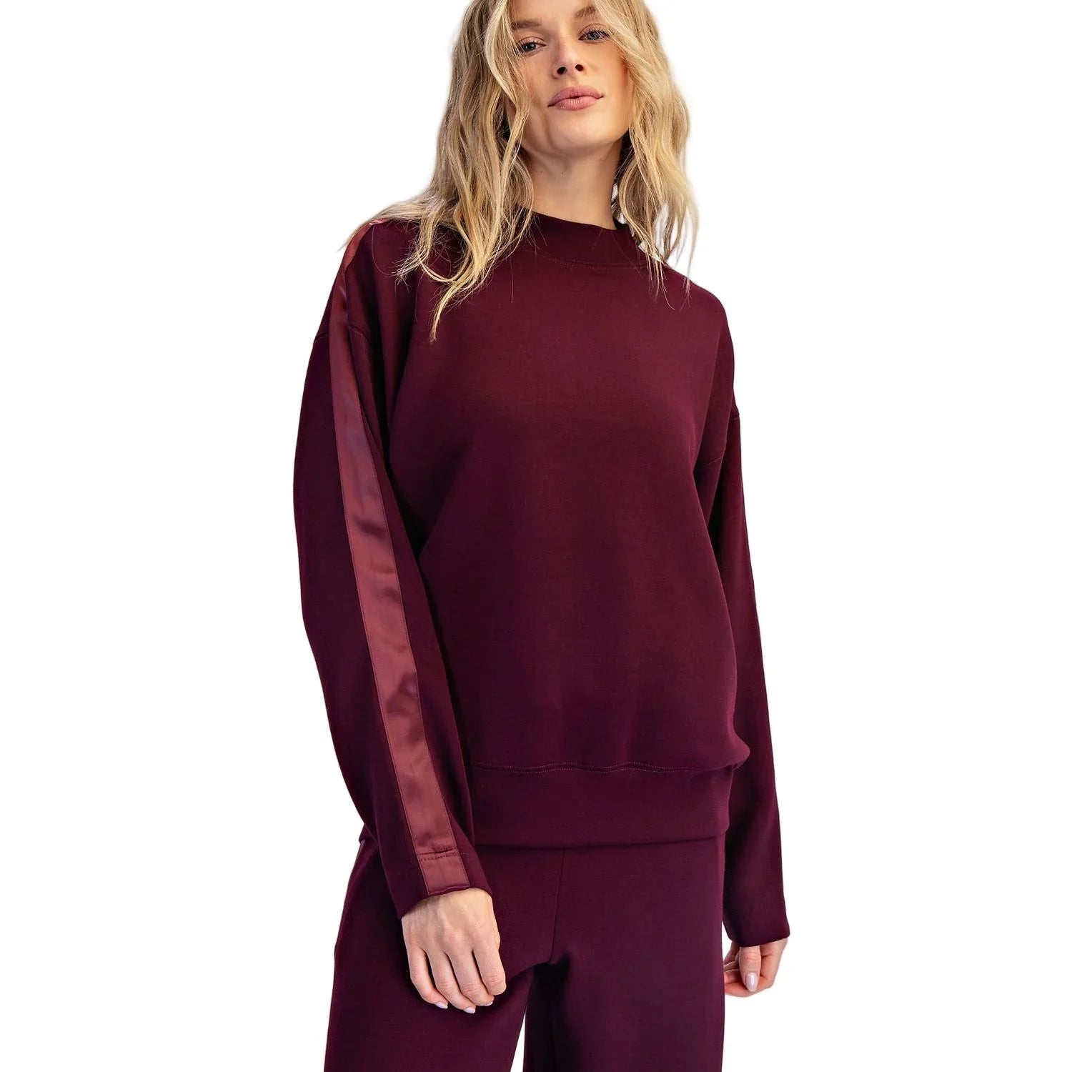 Women's Rae Mode Scuba Luxe Satin Crew Neck Pullover T0068