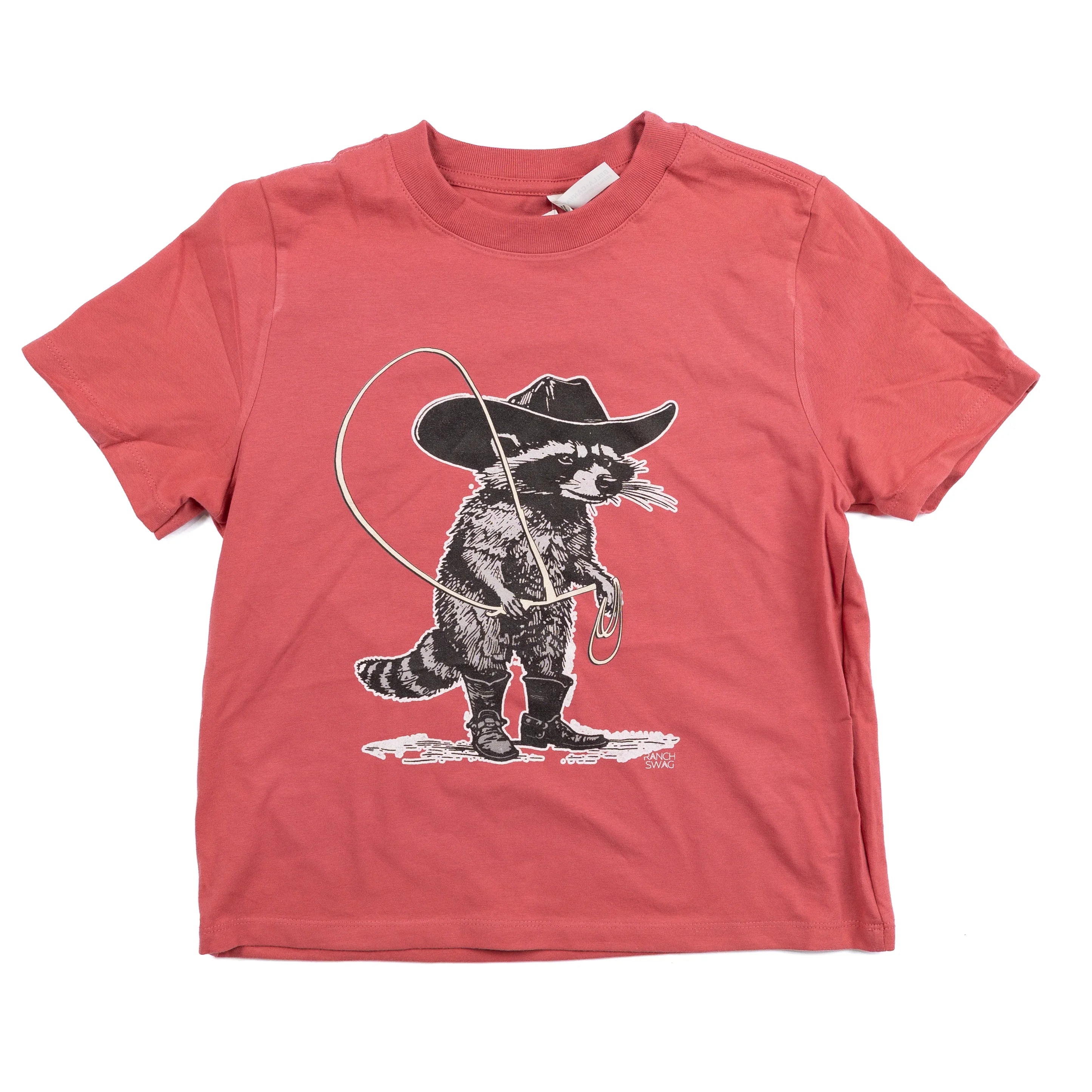 Women's Red Graphic Cowboy Racoon T-shirt