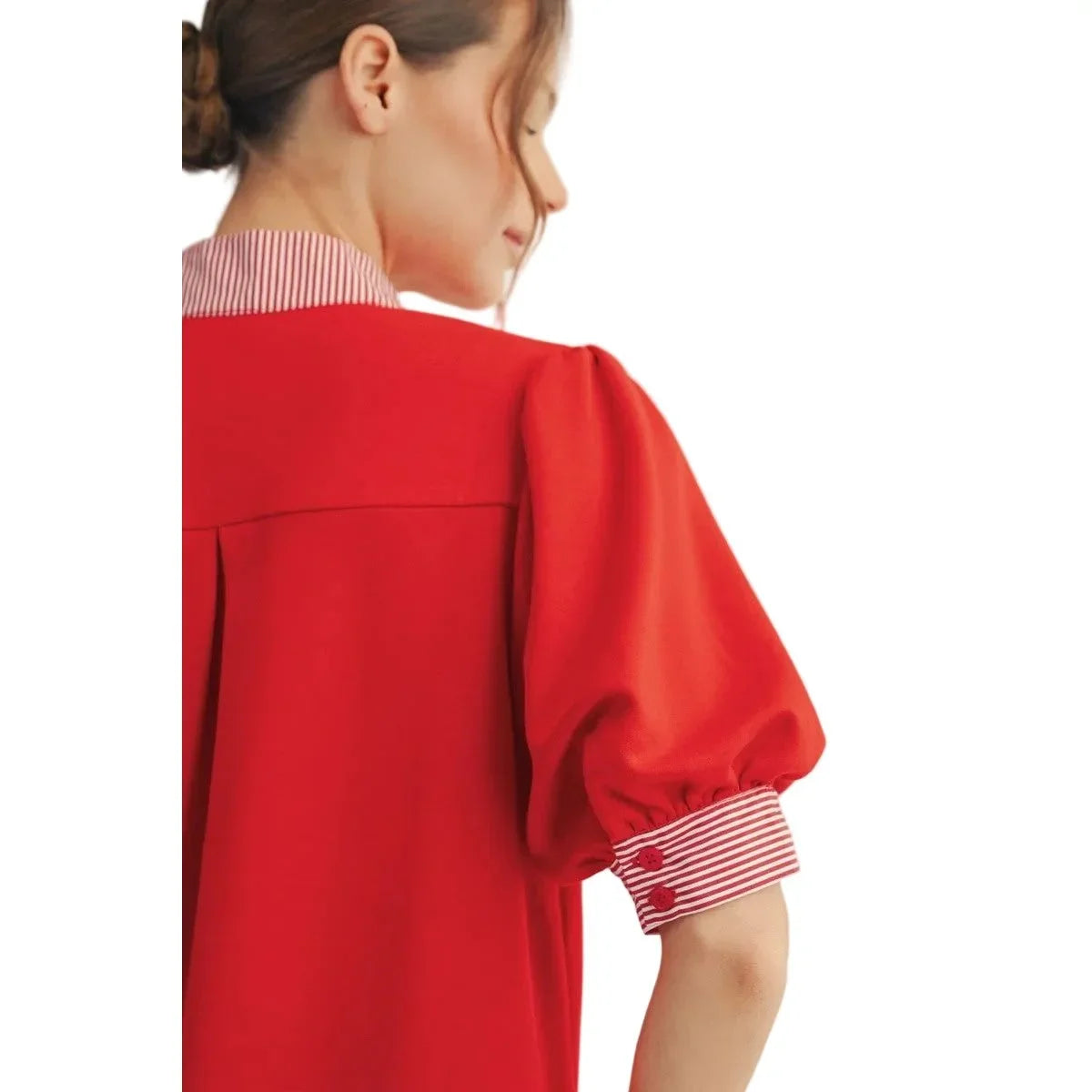 Women's Red Stripe Contrast Accent Solid Top B13435-RED