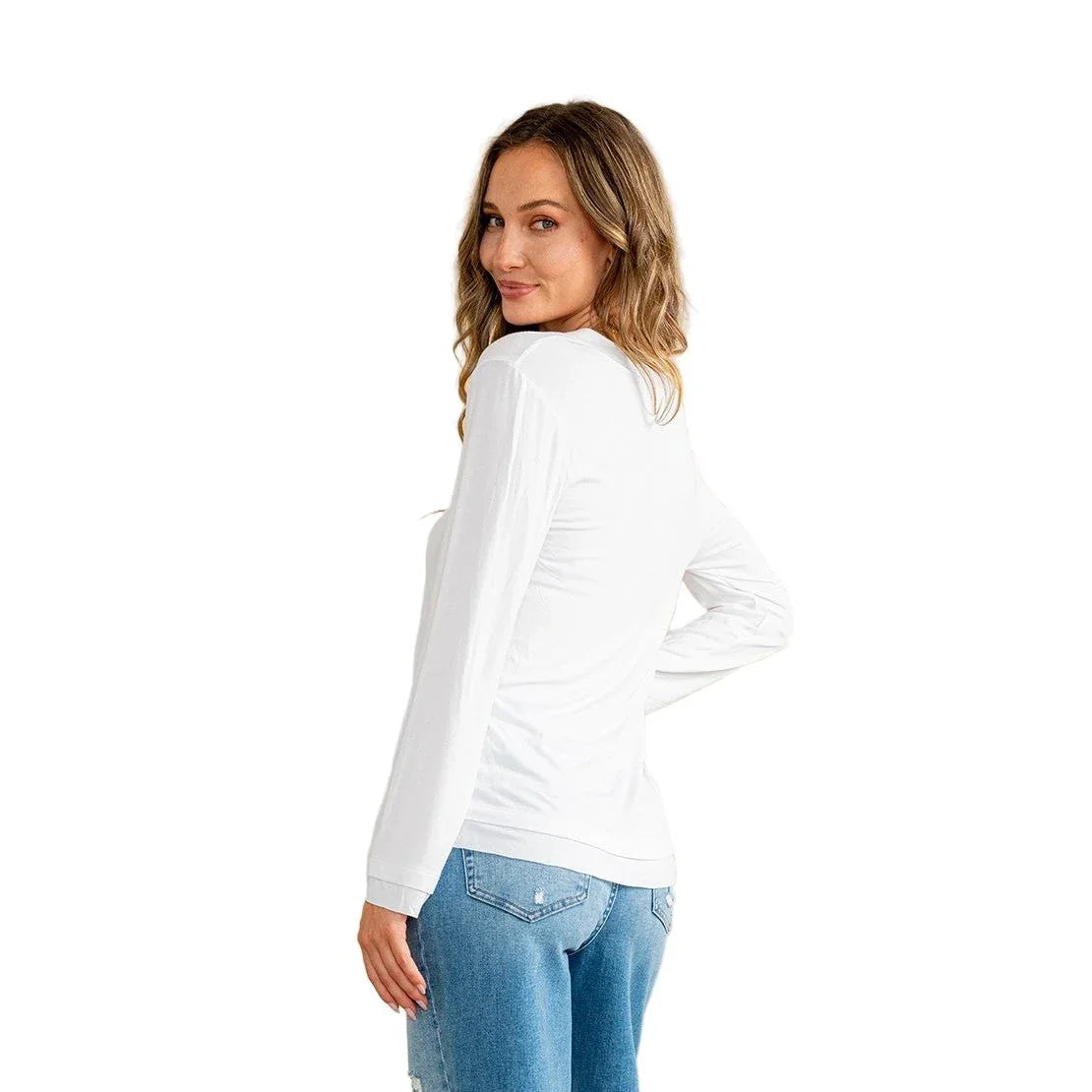 Women's Relaxed Fit Casual V-neck Long Sleeve Top ET6263-RS