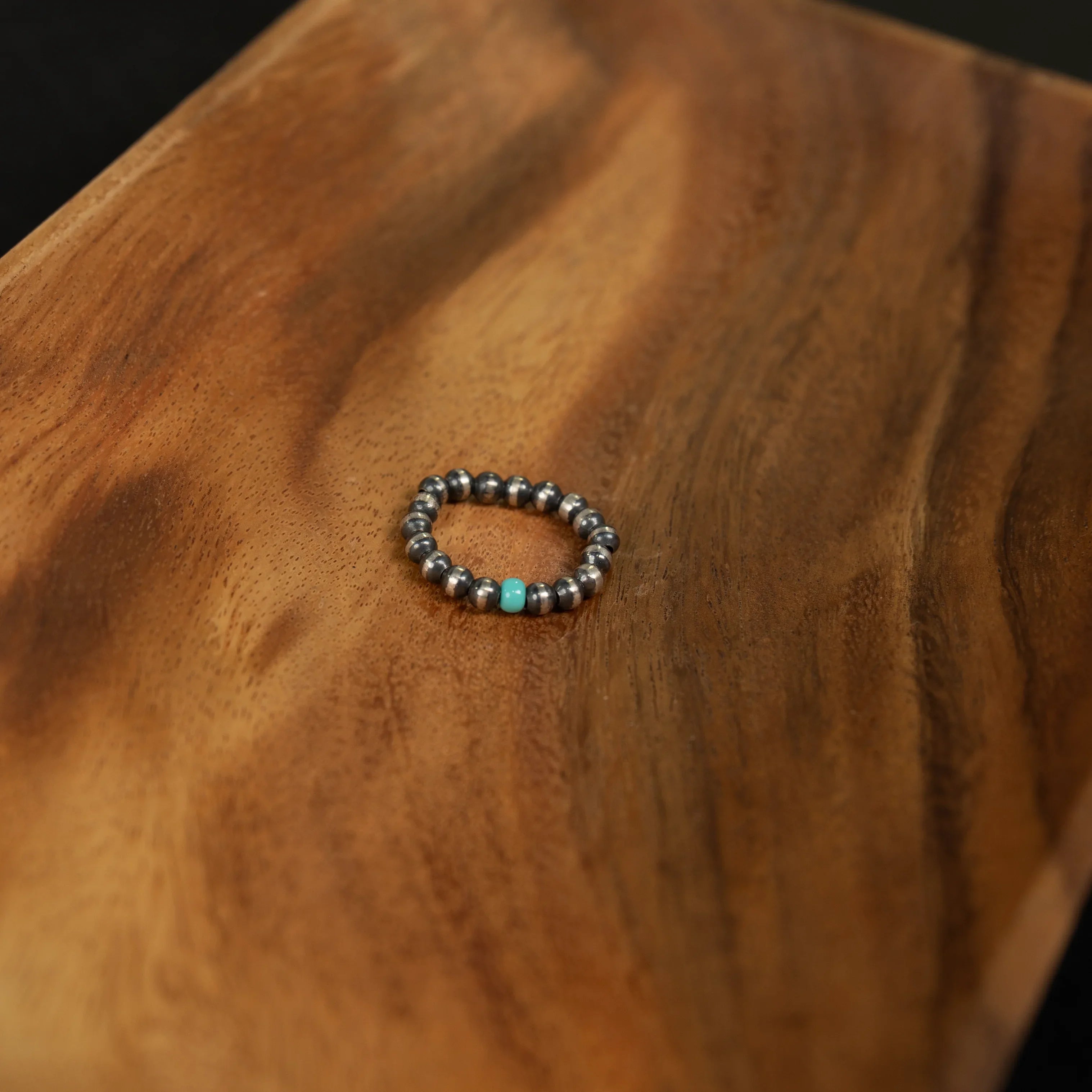 Women's Rhoda Handmade Navajo Pearl and Turquoise Stretch Ring