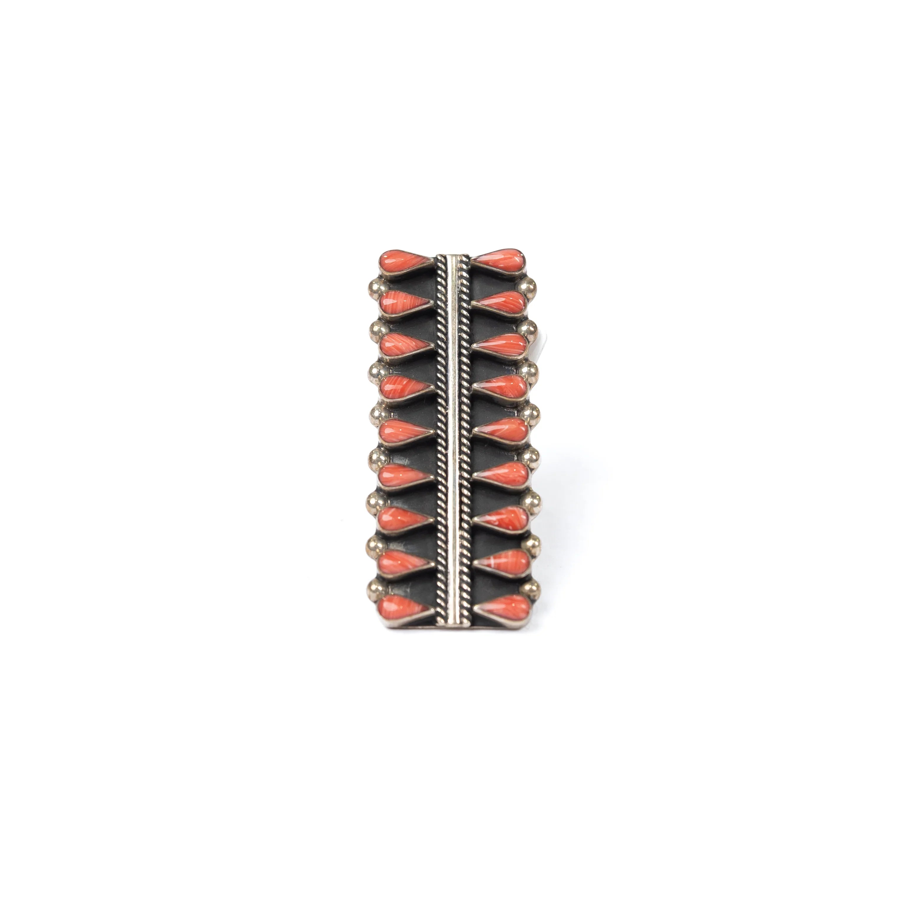 Women's Rhoda Handmade Silver and Coral Stone Line Adjustable Ring