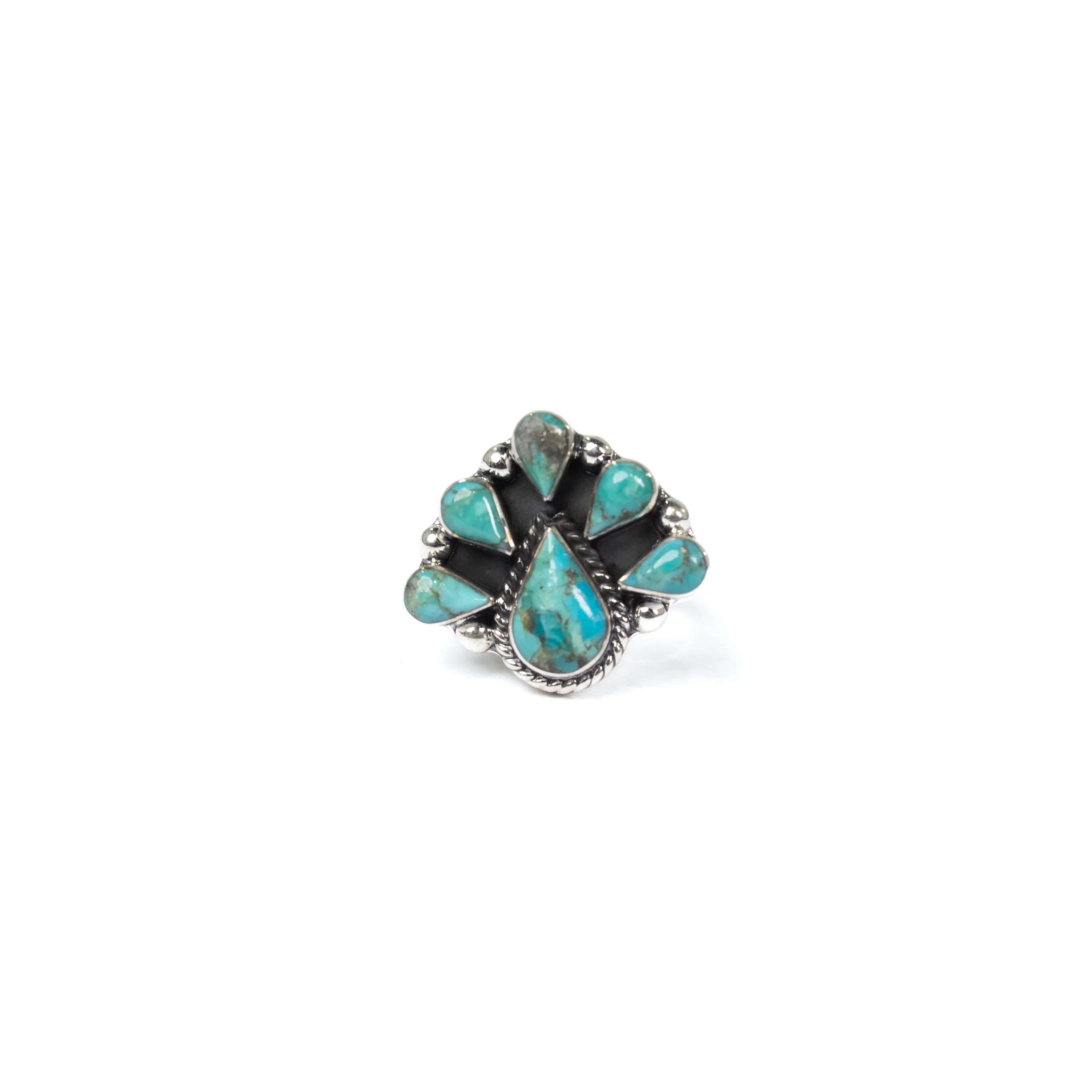 Women's Rhoda Handmade Silver and Turquoise Teardrop Cluster Adjustable Ring