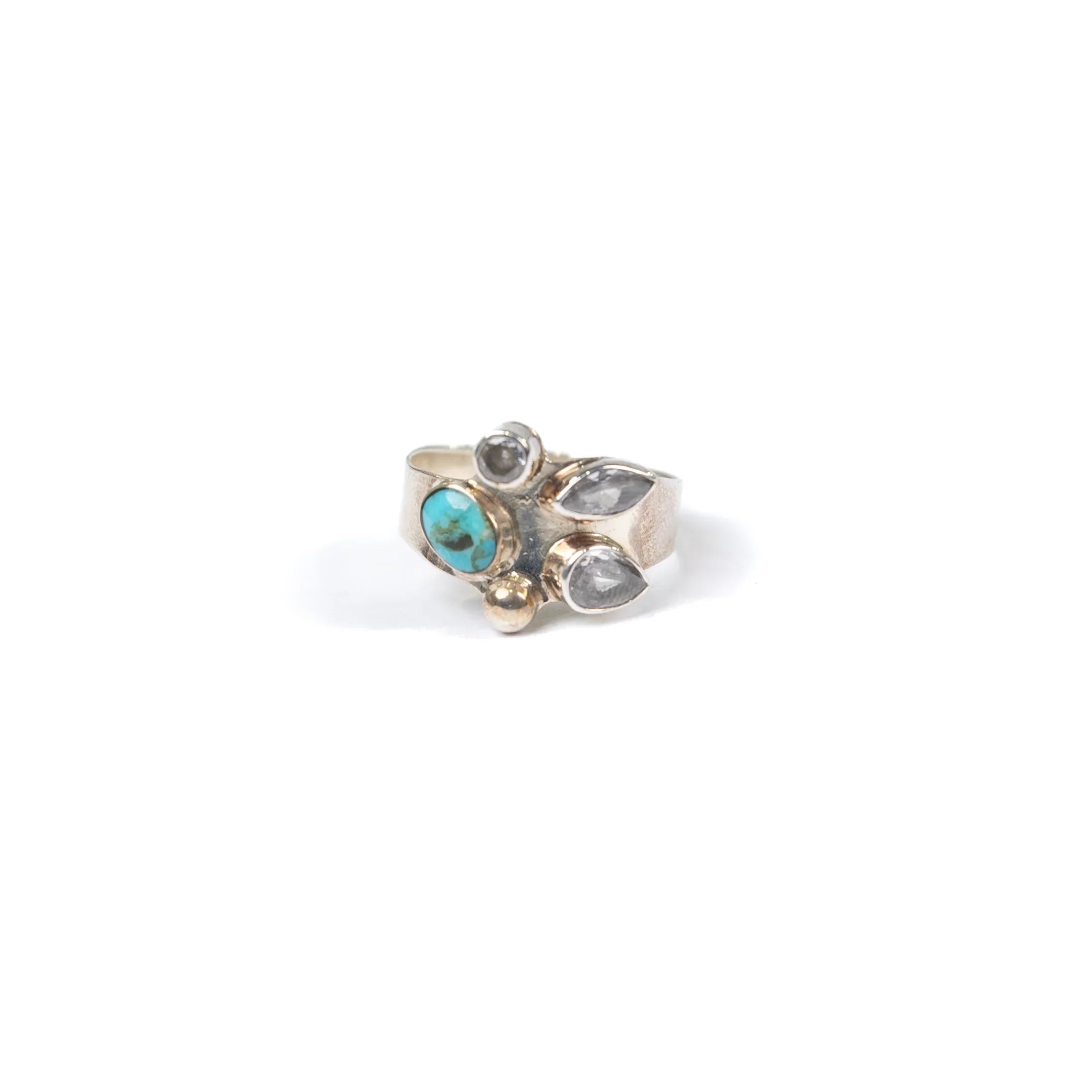 Women's Rhoda Handmade Turquoise and Silver Chunky Cluster Ring