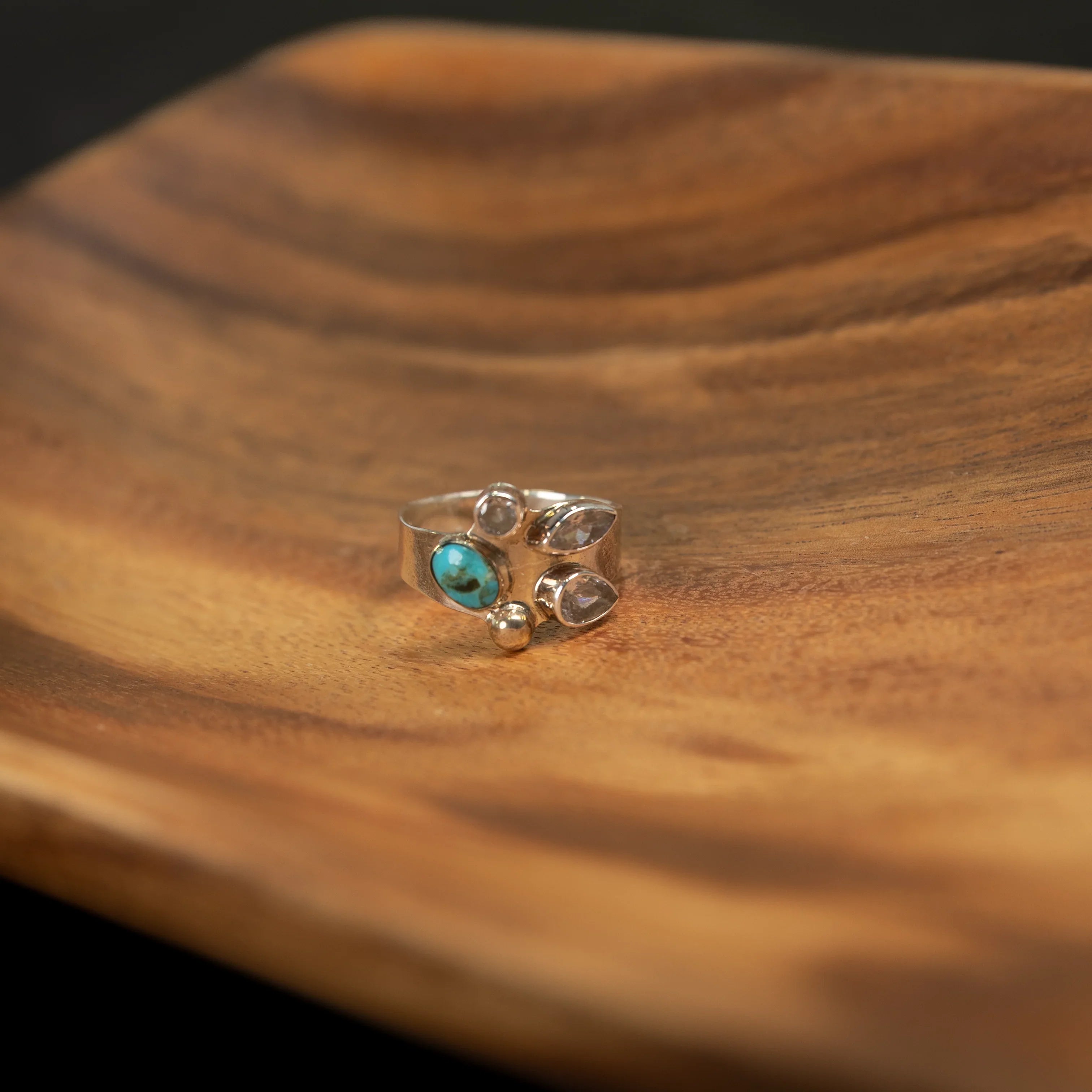 Women's Rhoda Handmade Turquoise and Silver Chunky Cluster Ring