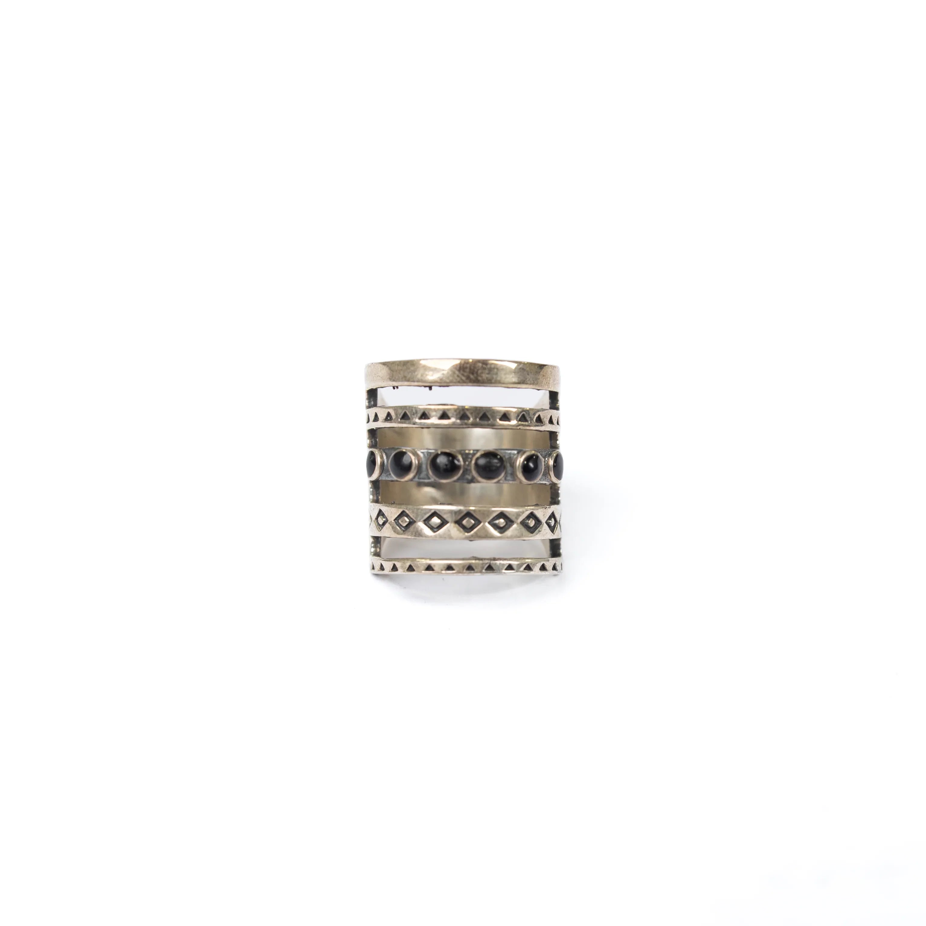 Women's Rhoda Onyx Black and Silver Multi Line Stacker Ring