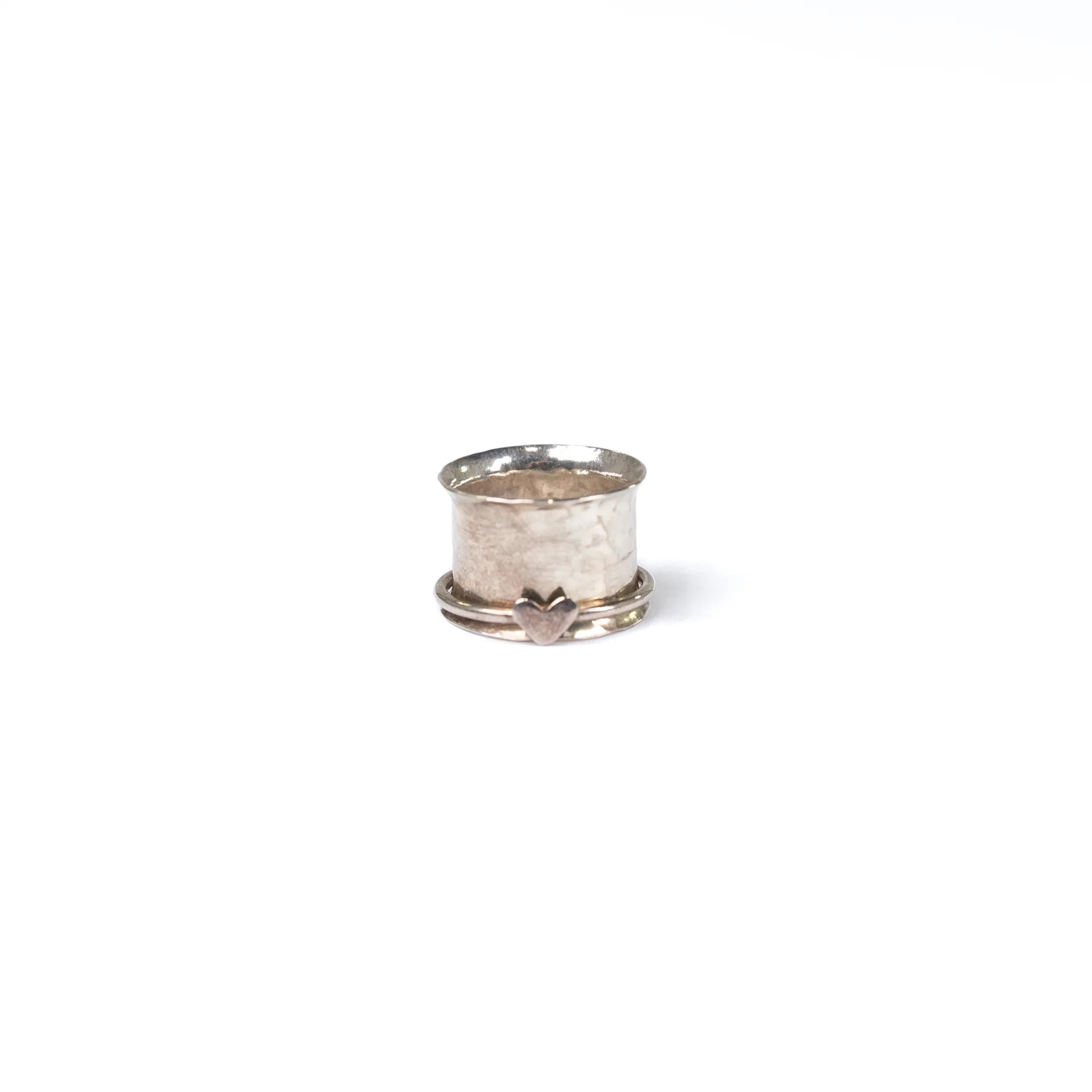 Women's Rhoda Silver Handmade Spinner with Heart Thick Ring