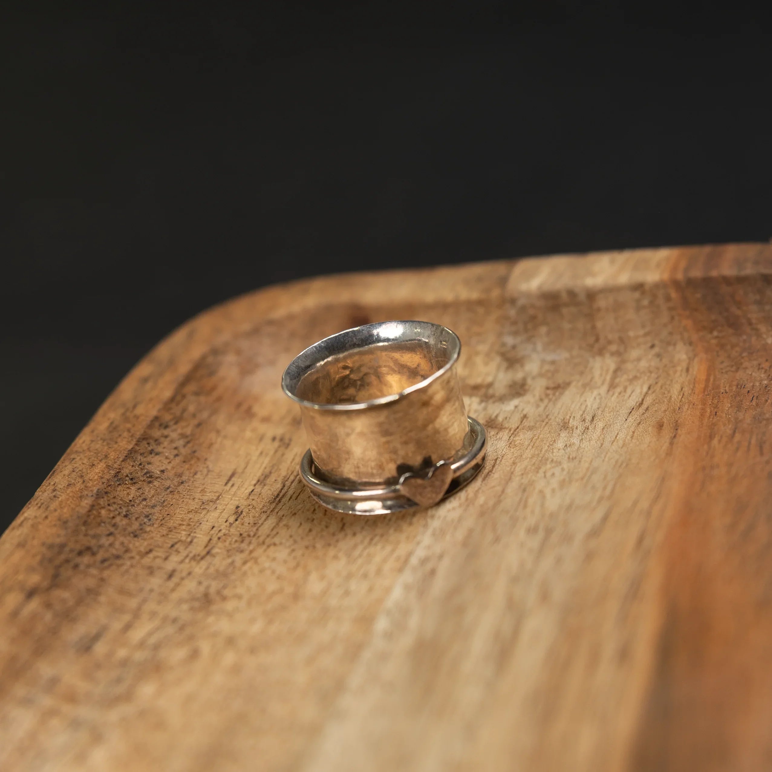 Women's Rhoda Silver Handmade Spinner with Heart Thick Ring