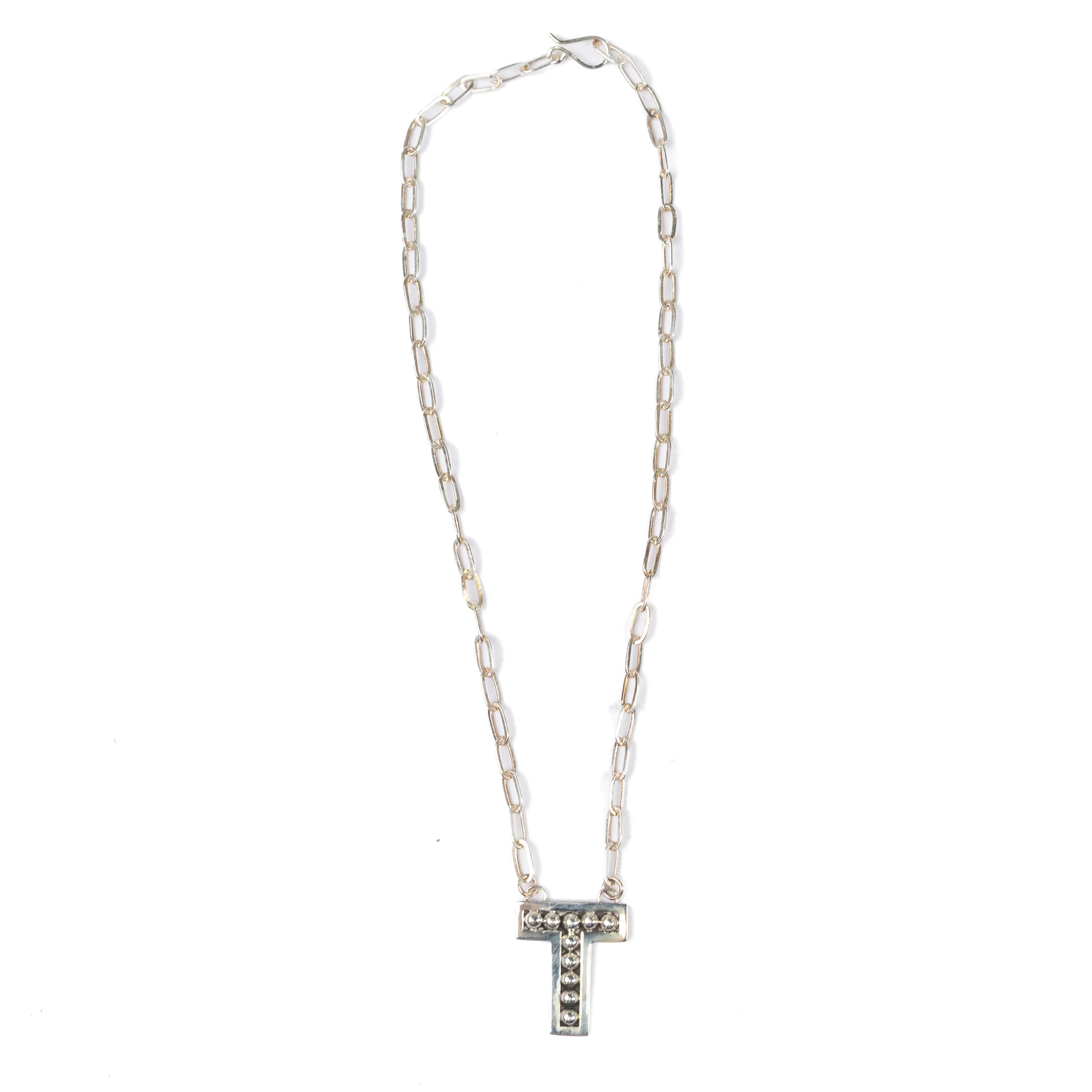Women's Rhoda Silver Oxidized Ball Letter Necklace T3210