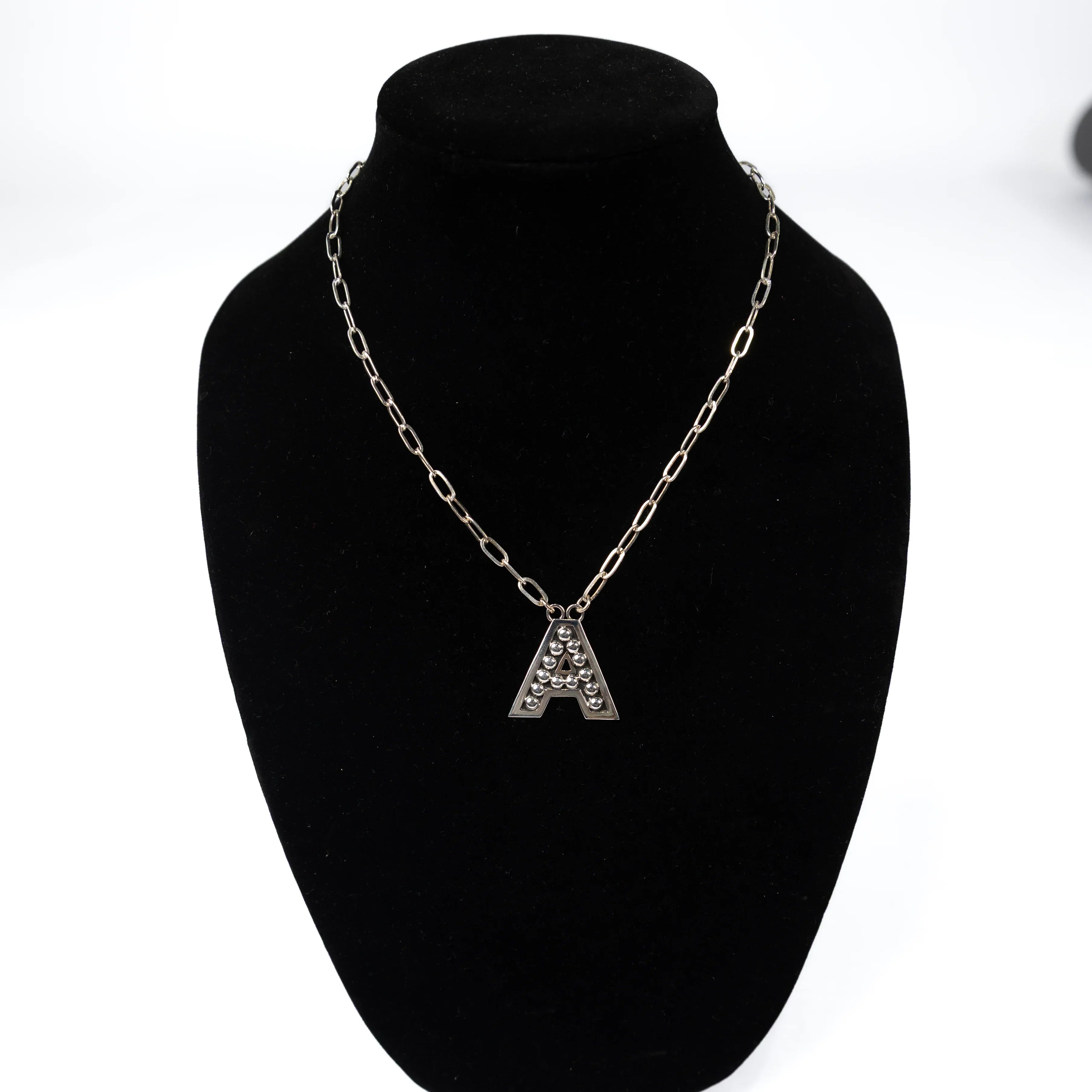 Women's Rhoda Silver Oxidized Ball Letter Necklace T3210