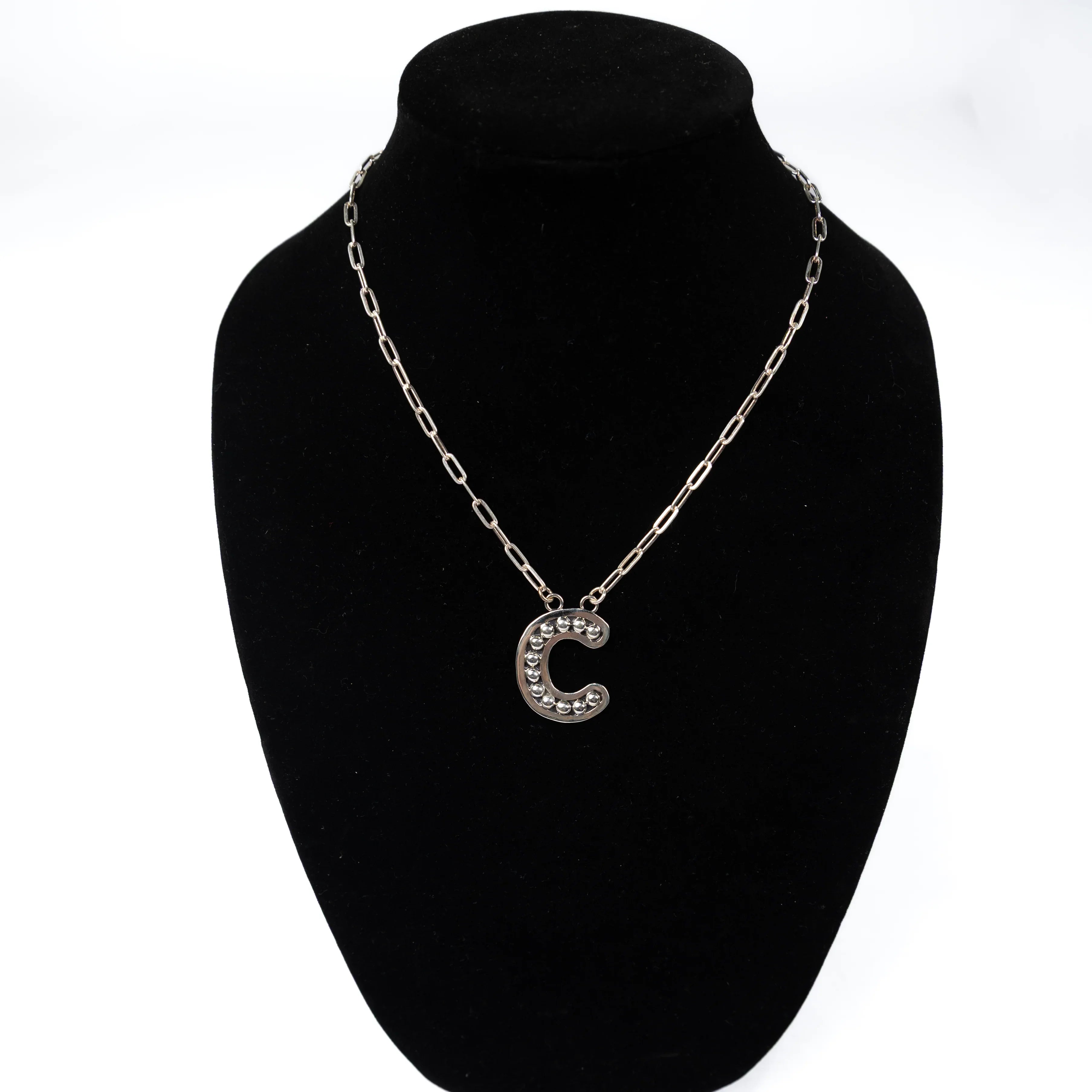 Women's Rhoda Silver Oxidized Ball Letter Necklace T3210