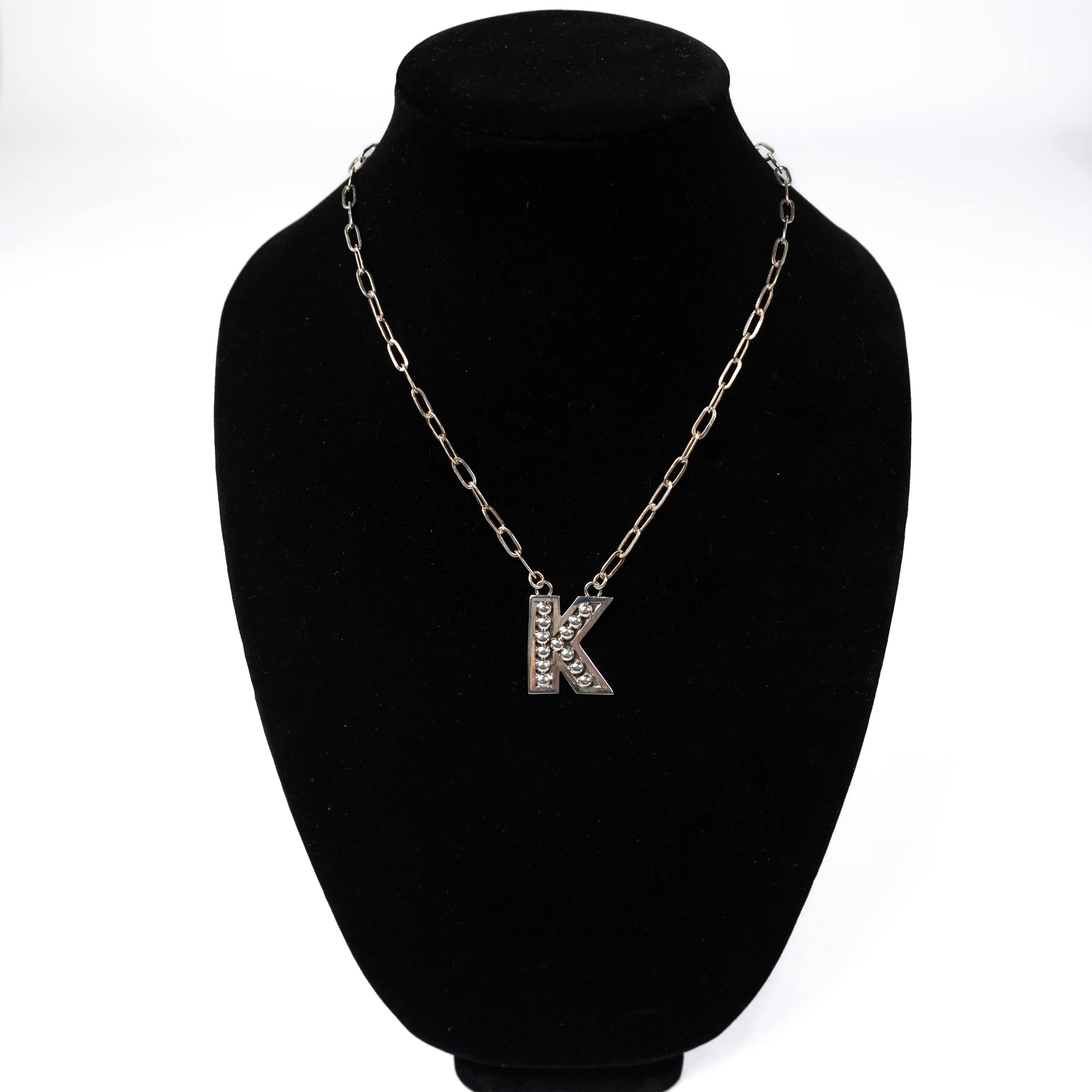 Women's Rhoda Silver Oxidized Ball Letter Necklace T3210
