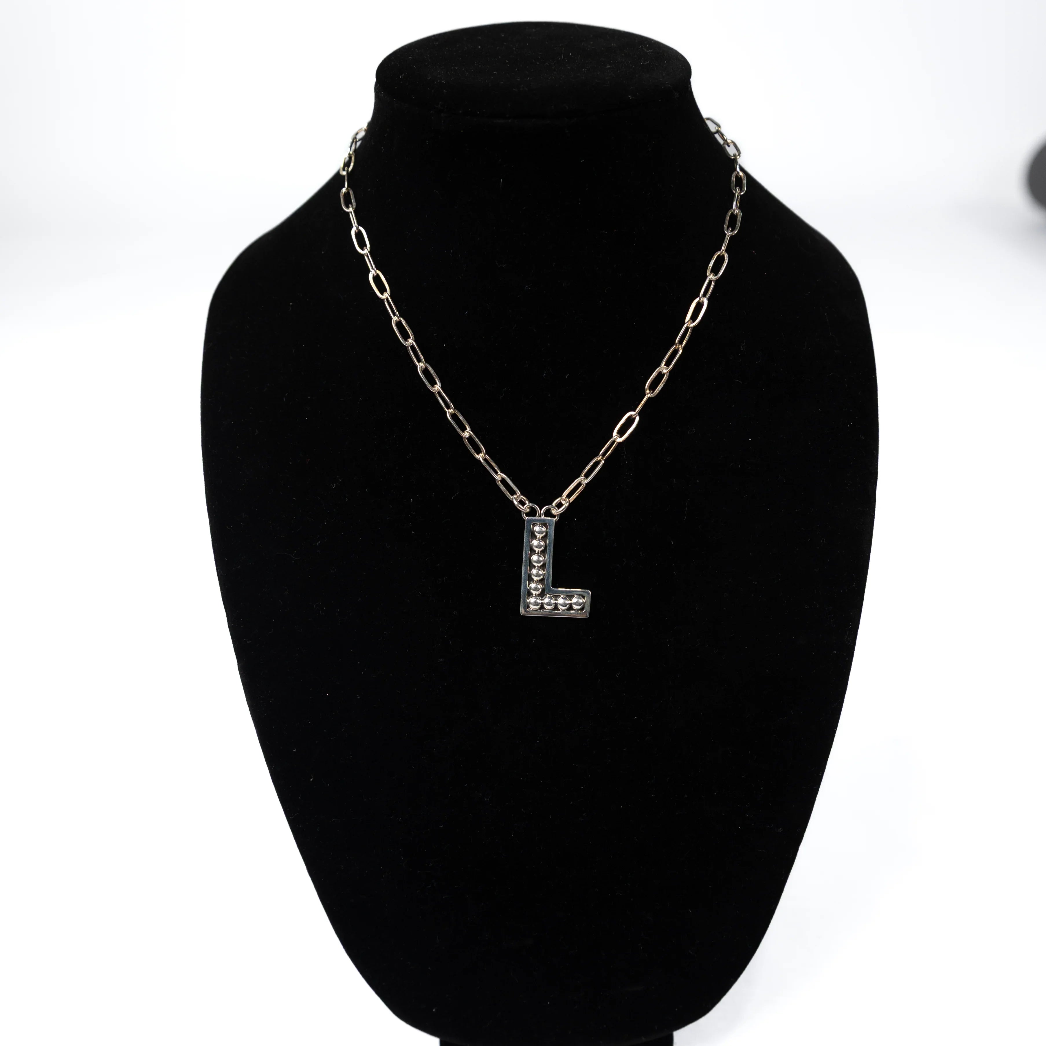 Women's Rhoda Silver Oxidized Ball Letter Necklace T3210