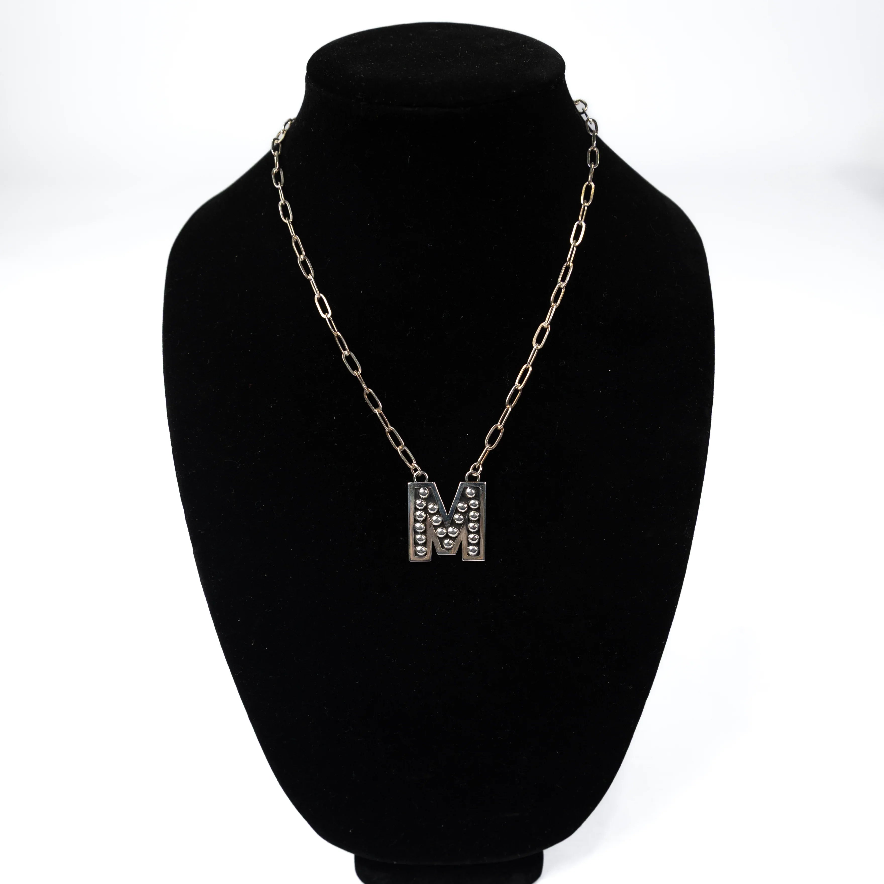 Women's Rhoda Silver Oxidized Ball Letter Necklace T3210