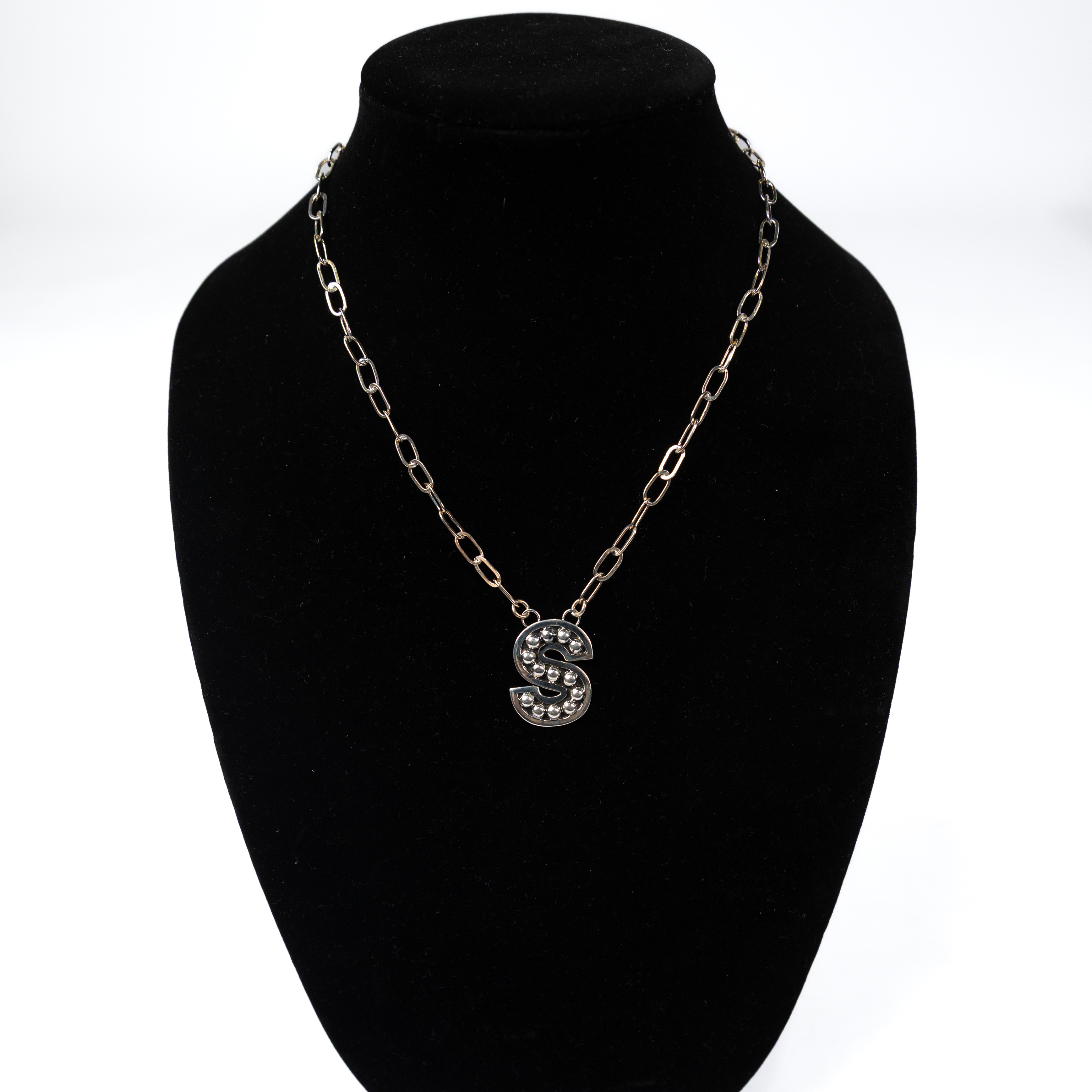 Women's Rhoda Silver Oxidized Ball Letter Necklace T3210