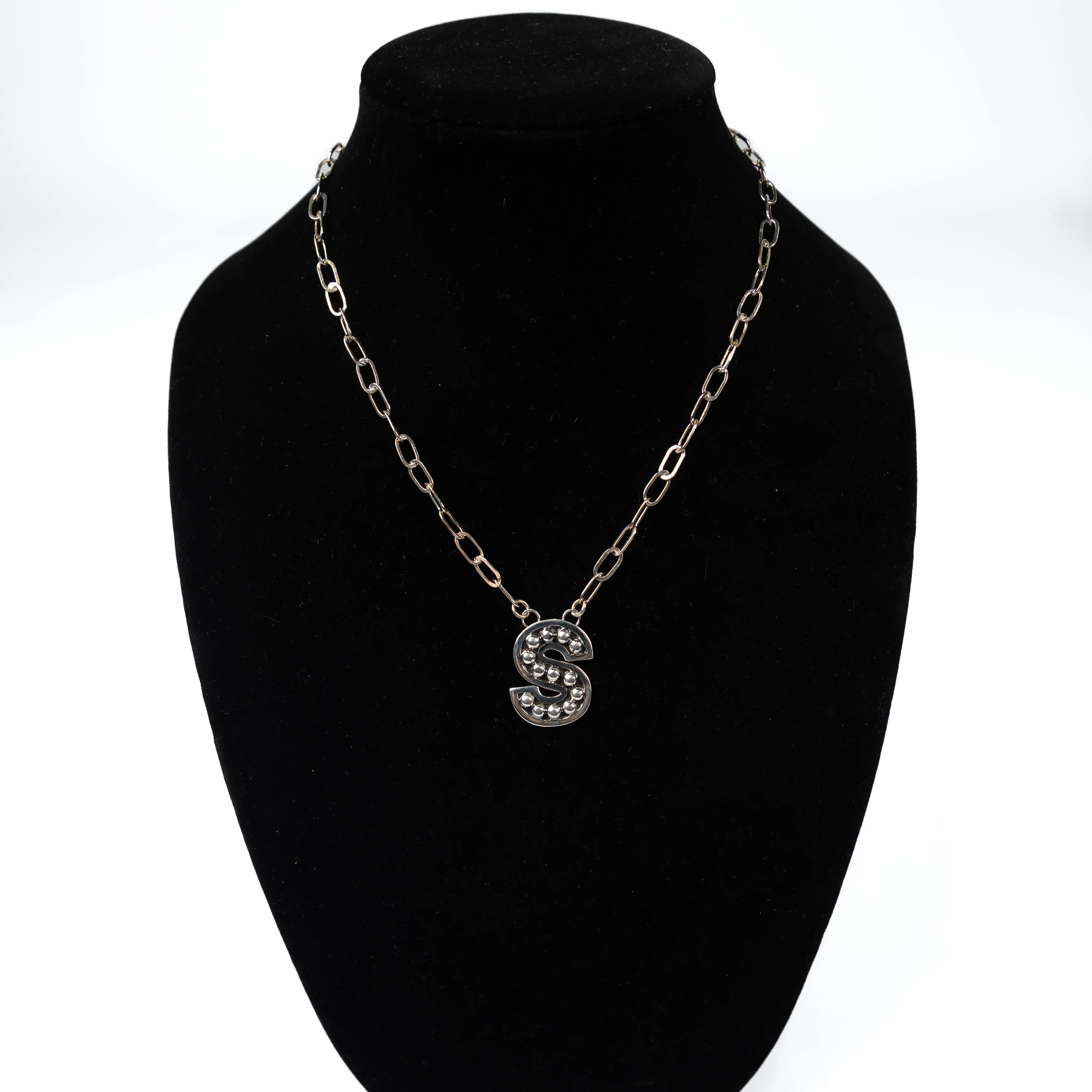 Women's Rhoda Silver Oxidized Ball Letter Necklace T3210