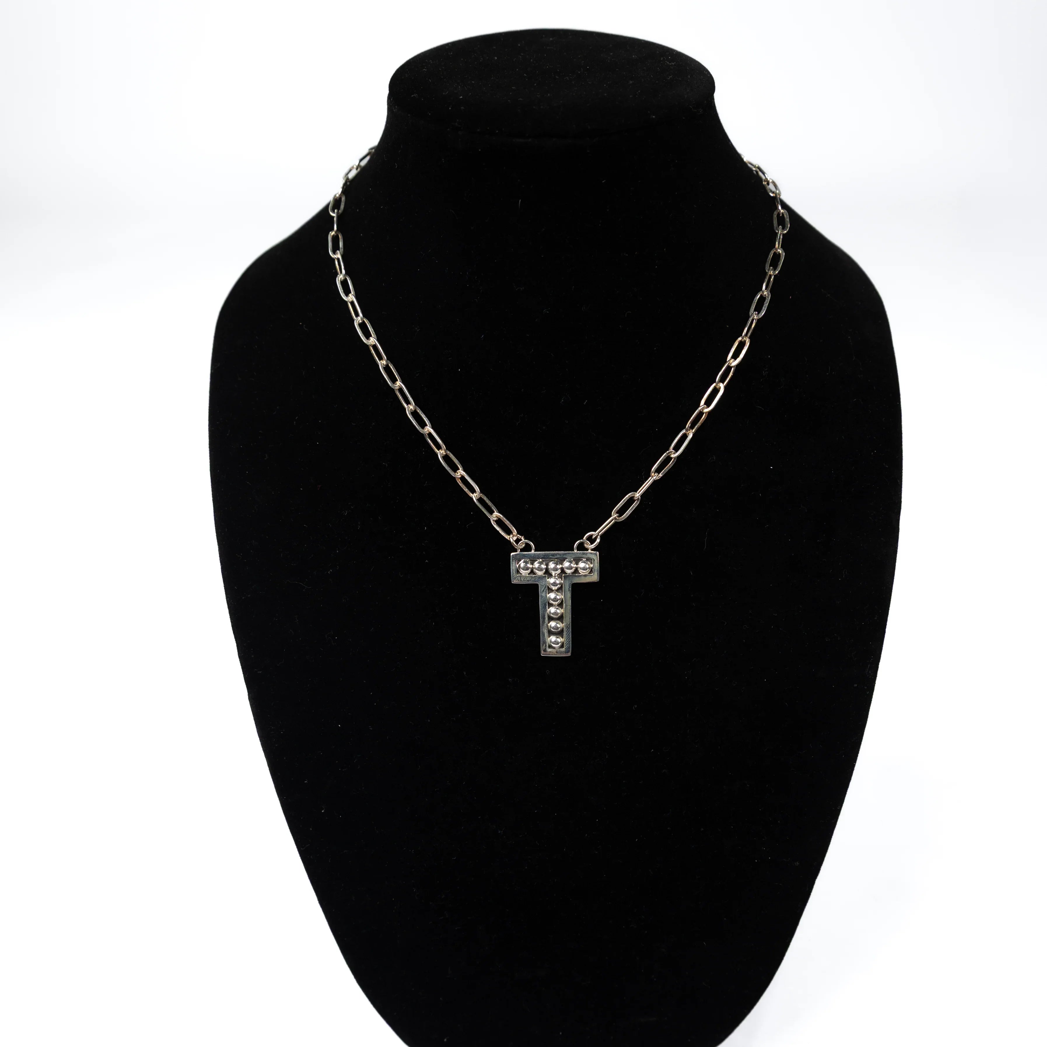 Women's Rhoda Silver Oxidized Ball Letter Necklace T3210