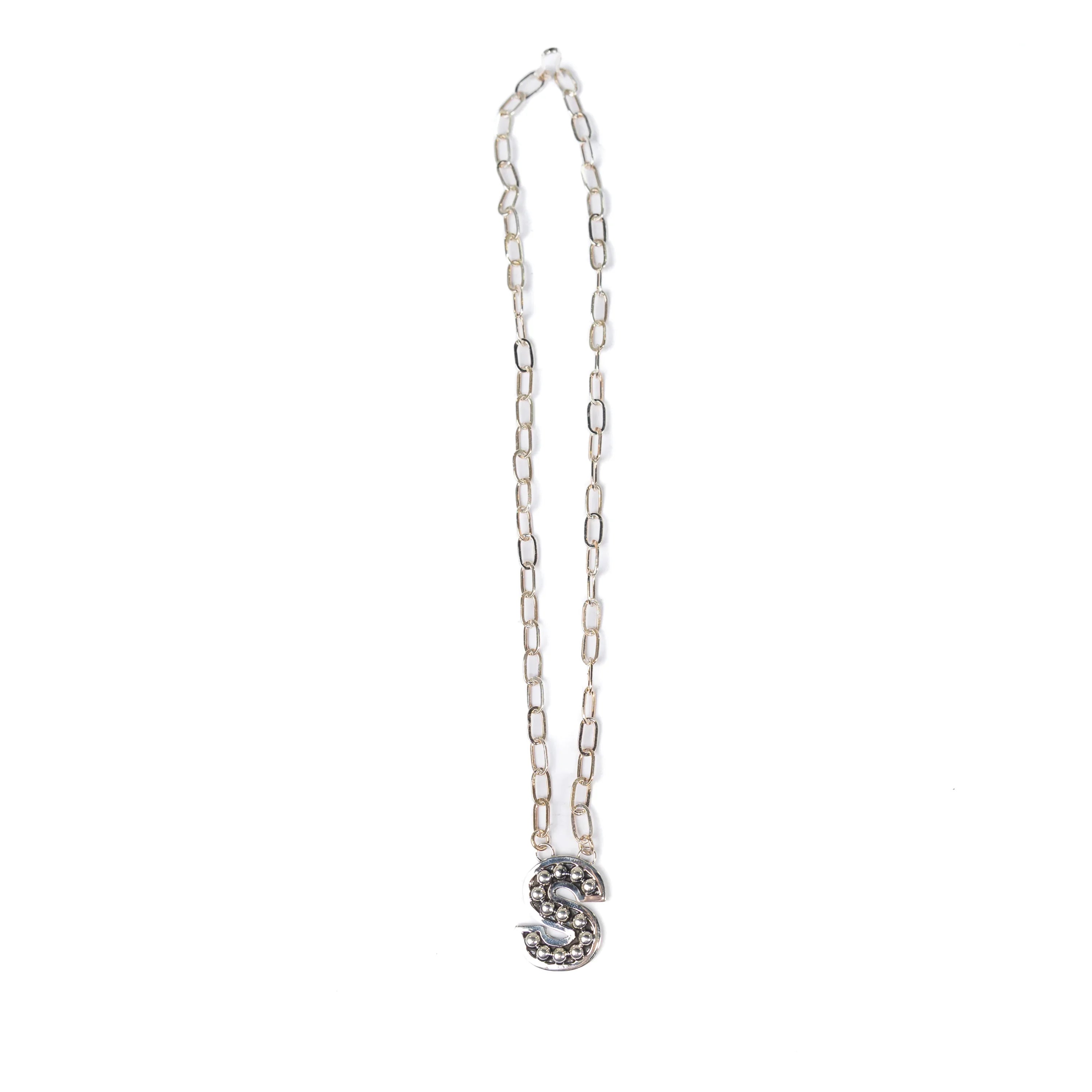 Women's Rhoda Silver Oxidized Ball Letter Necklace T3210