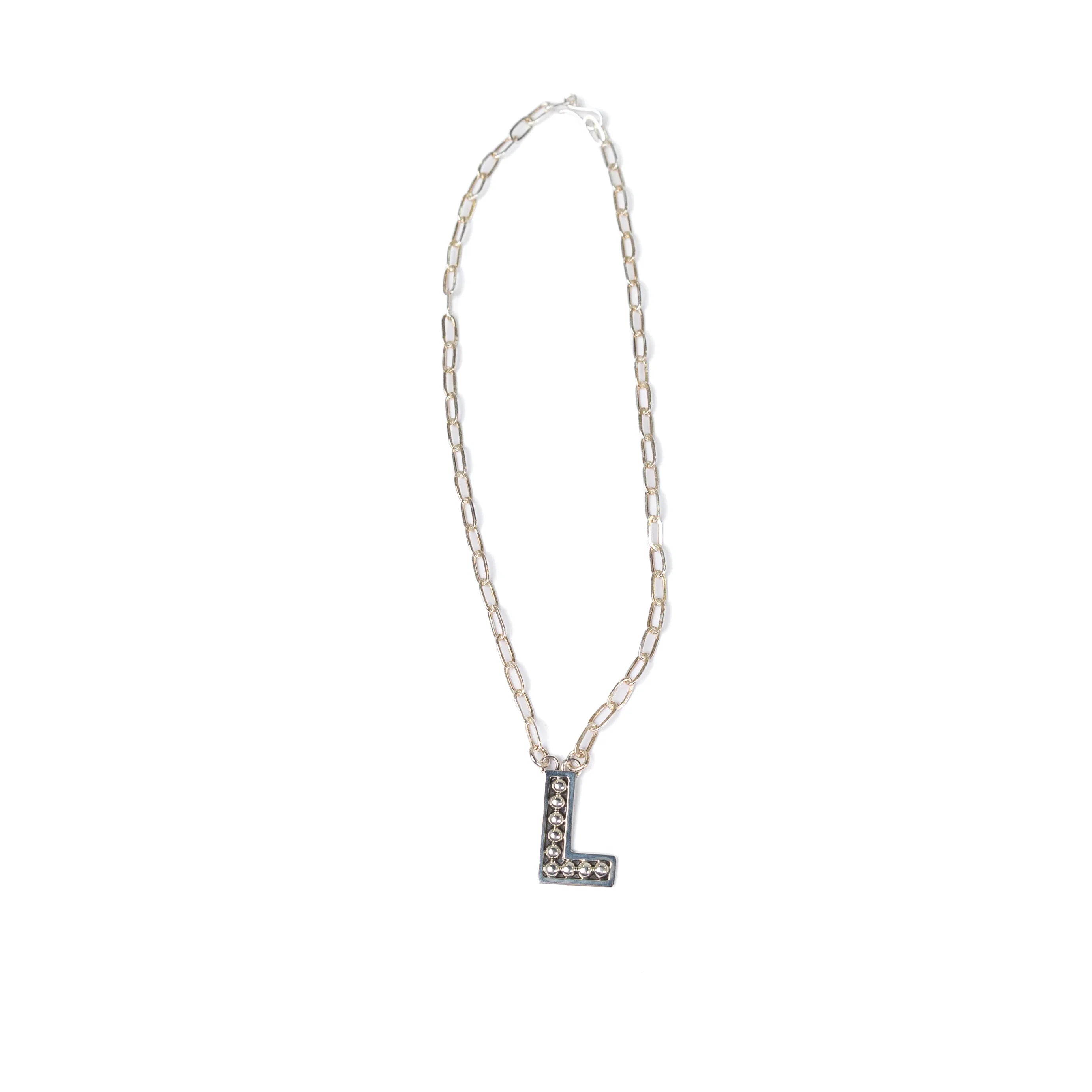 Women's Rhoda Silver Oxidized Ball Letter Necklace T3210